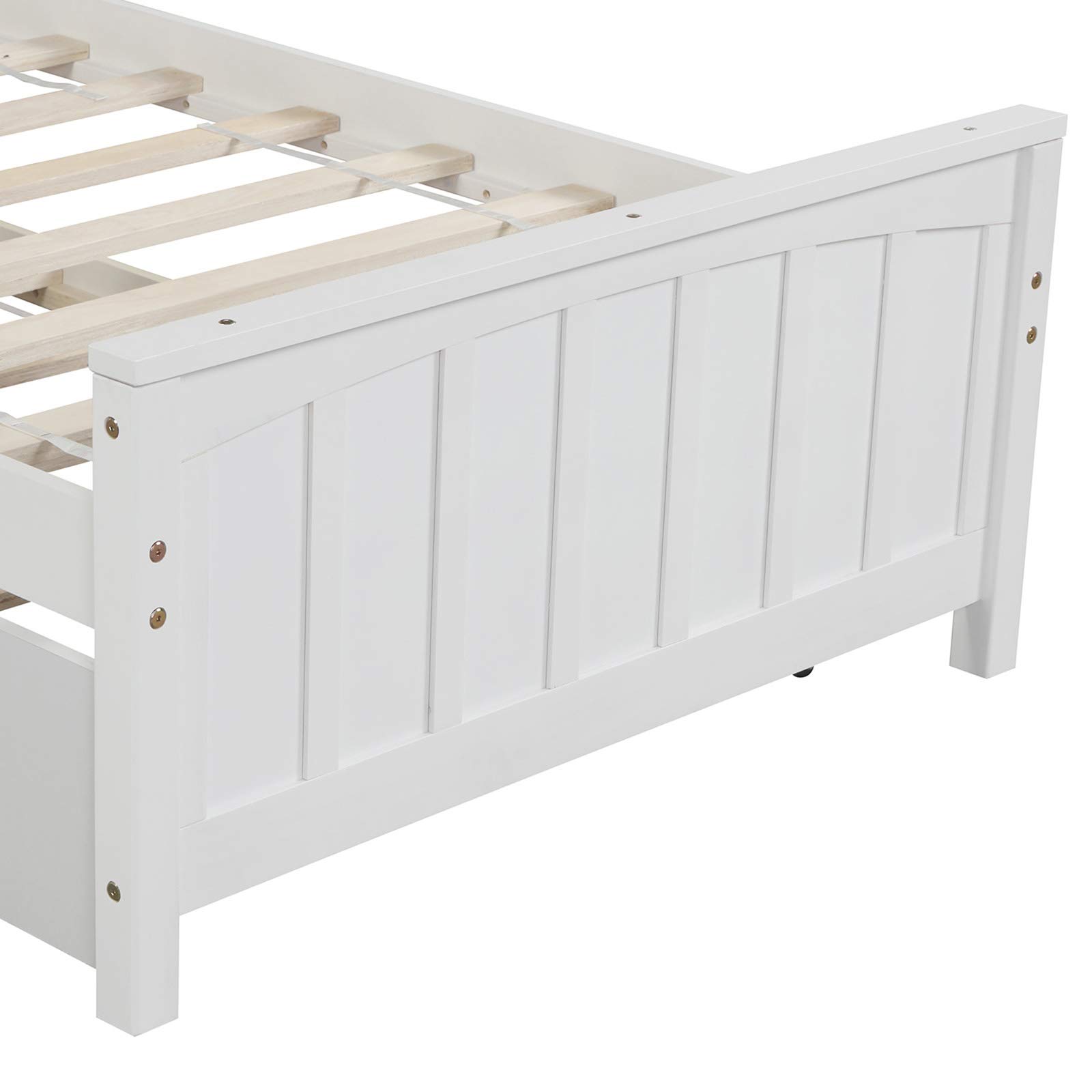 Harper & Bright Designs Twin Size Platform Bed with Trundle - Solid Wood Twin Bed Frame for Kids & Teens - White Modern Minimalist Bedroom Furniture (Perfect for Small Spaces, Guest Rooms & Kids' Rooms)