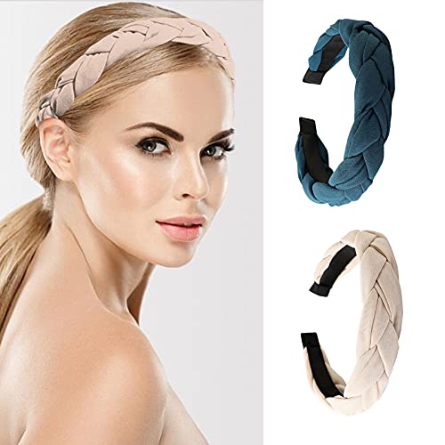 2PC Vintage Braided Headbands for Women & Girls - Elastic Hair Hoops & Head Wraps - Fashion Hair Accessories for Everyday, Workouts, and Special Occasions