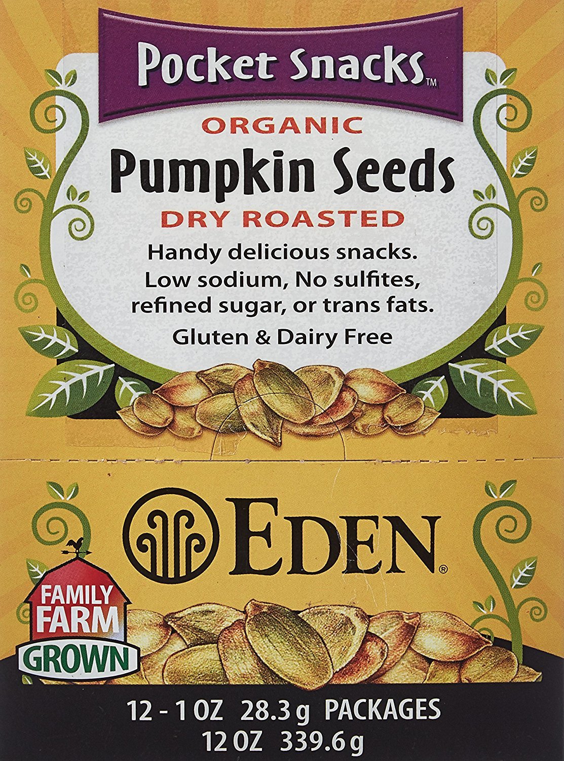 Organic Dry Roasted Pumpkin Seeds by Eden Foods - 12 Pack (1 oz Each) | Healthy Snack for On-the-Go, Office, Hiking & Travel | Gluten-Free Vegan Protein Source