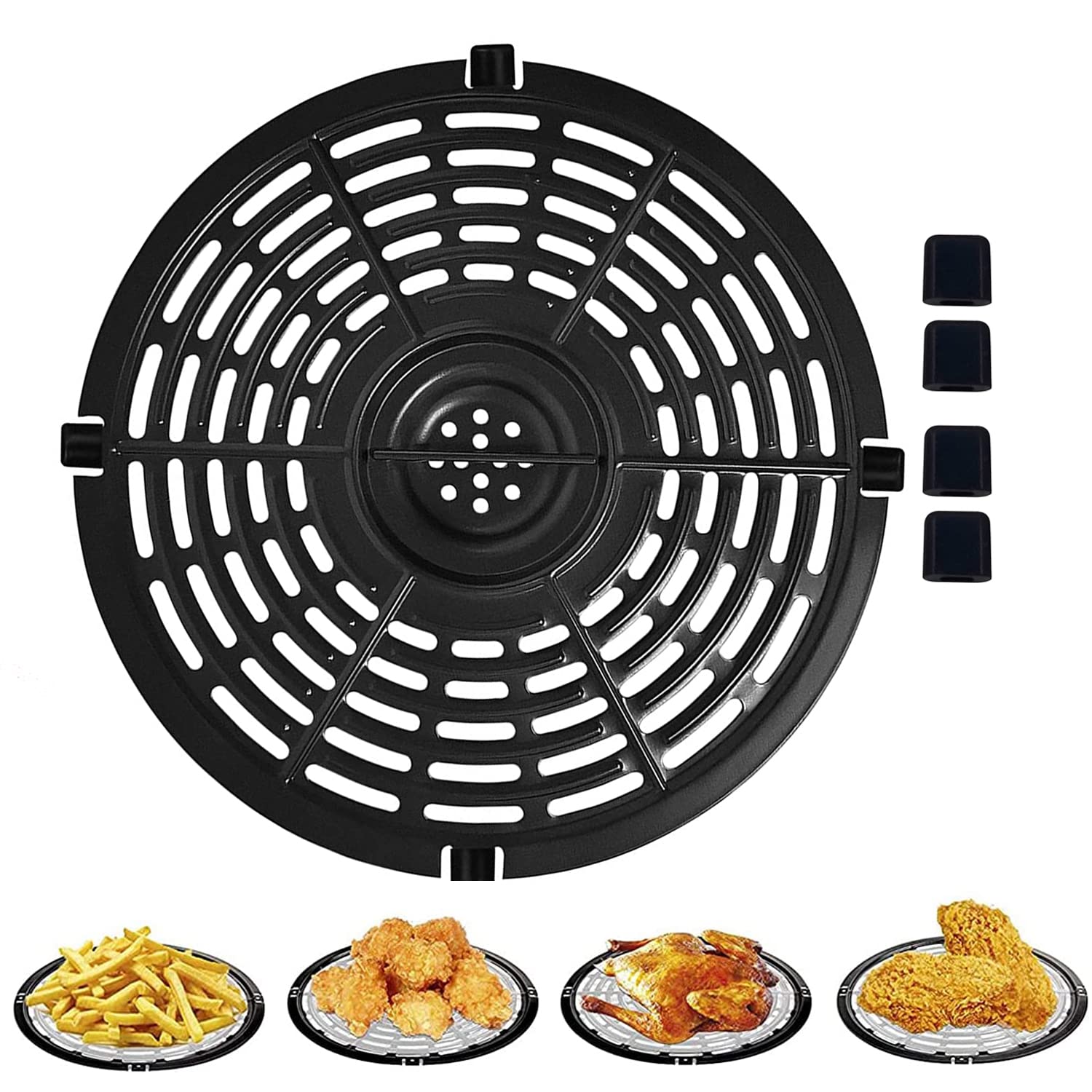 4QT Air Fryer Replacement Grill Pan with 4 Non-Stick Crisper Plates - Compatible with Most Air Fryers, Dishwasher Safe (8.2 Inch) - Perfect for Healthy Frying, Grilling, and Roasting at Home