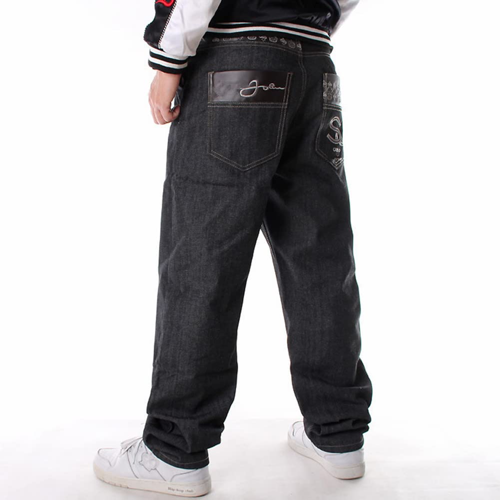 QBO Men's Hip-Hop Wash Denim Baggy Jeans with Pockets - Loose Fit Streetwear Pants for Casual Wear & Hip-Hop Fashion