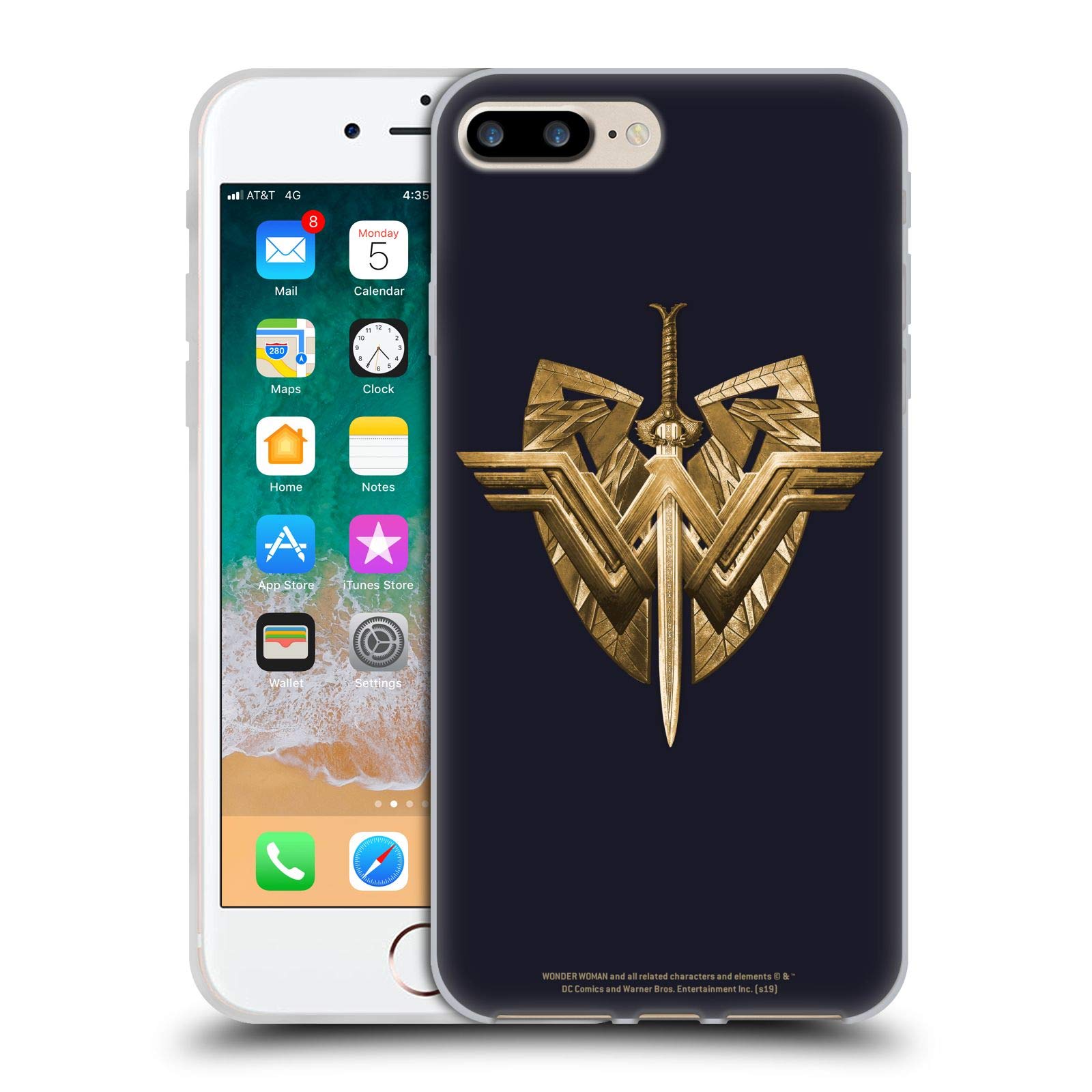 Official Wonder Woman Movie Sword & Shield Gel Case for iPhone 7 Plus/8 Plus | Durable Soft Cover with Licensed DC Comics Design - Perfect for Superhero Fans & Comic Con Events