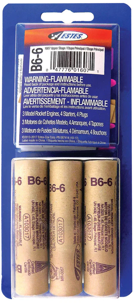 Estes B6-4 Model Rocket Engine Pack - 3 Engines with Starters & Plugs (1607) for STEM Education & Outdoor Rocket Launching