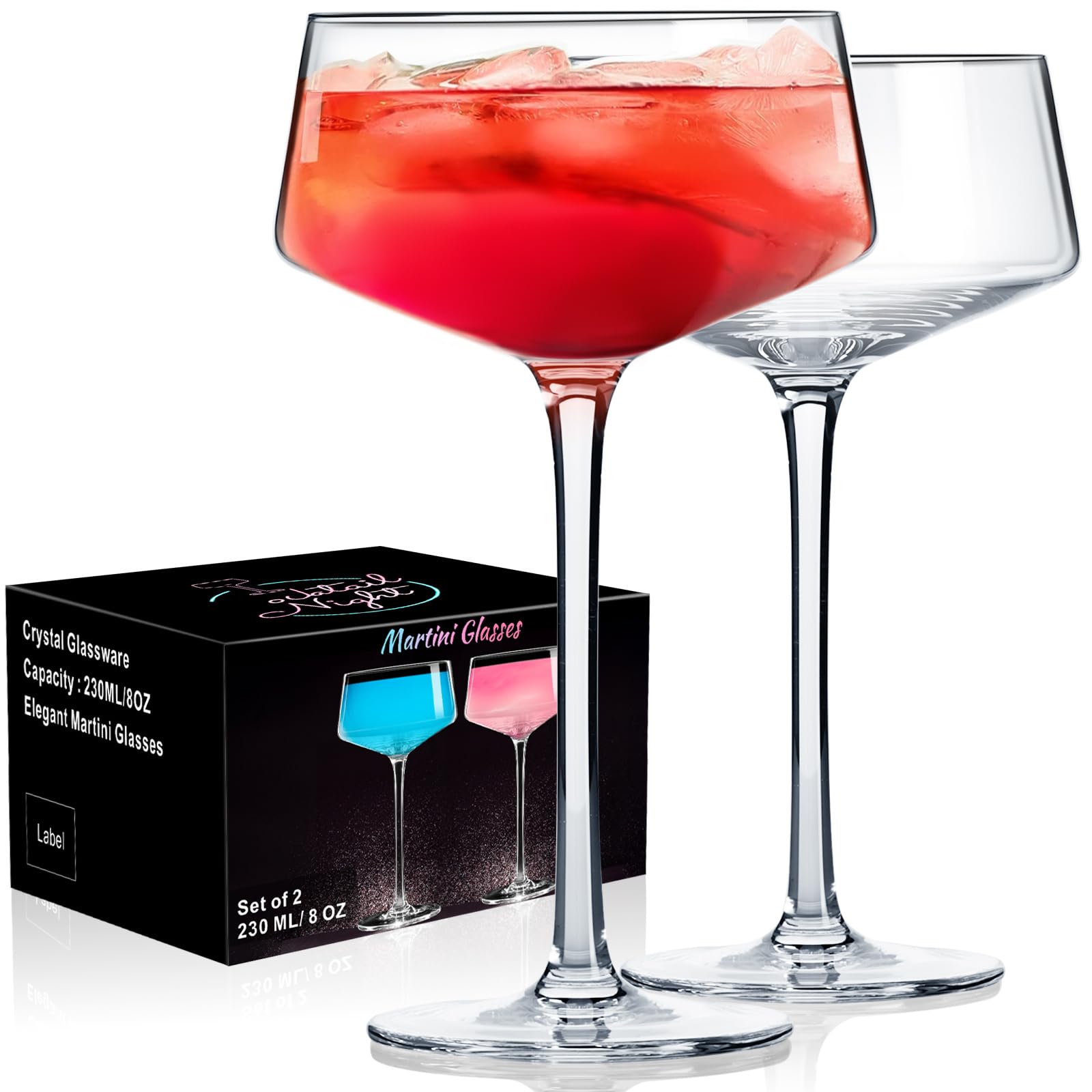 Premium Hand-Blown Martini & Coupe Glasses Set of 2 (8oz/240ml) - Elegant Cocktail Glasses for Martinis, Margaritas & Champagne - Perfect for Home Bars, Parties, Wedding Receptions & Gift Giving
