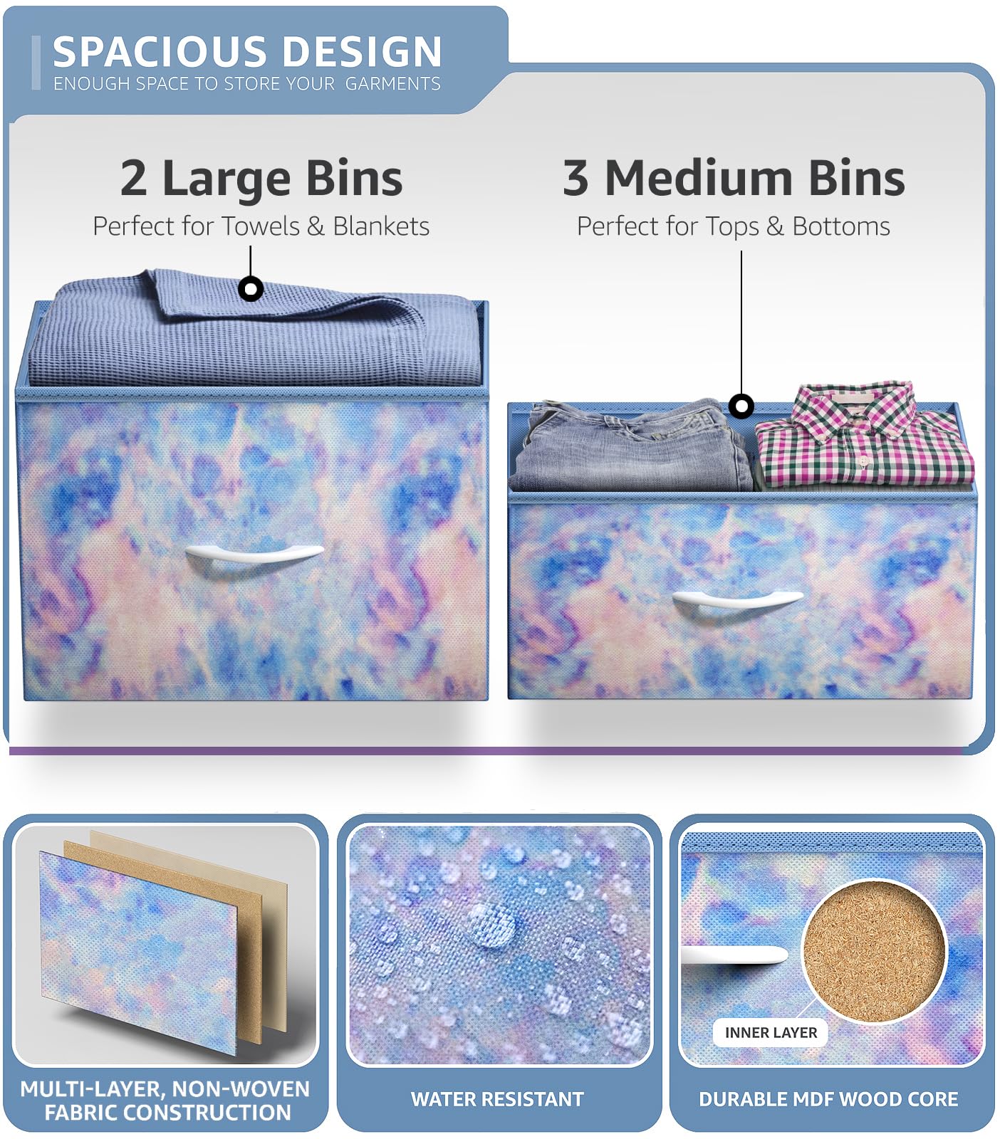Sorbus 5-Drawer Dresser with Steel Frame & Wood Top - Fabric Bin Storage Chest for Clothes, Bedroom, Nursery & Closet Organization - Space-Saving Furniture for Small Apartments & Dorm Rooms