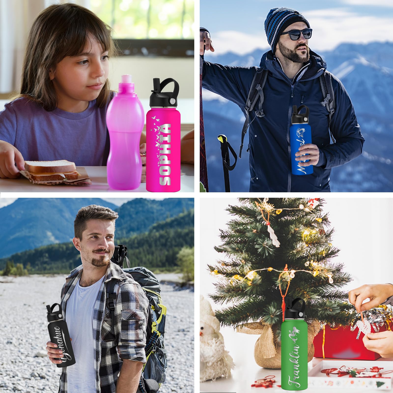 Custom Stainless Steel Personalized Water Bottle 24oz with Straw Lid - Insulated Engraved Name Water Bottle for Women, Men, Girls & Boys - Perfect for School, Sports, Gym & Outdoor Activities