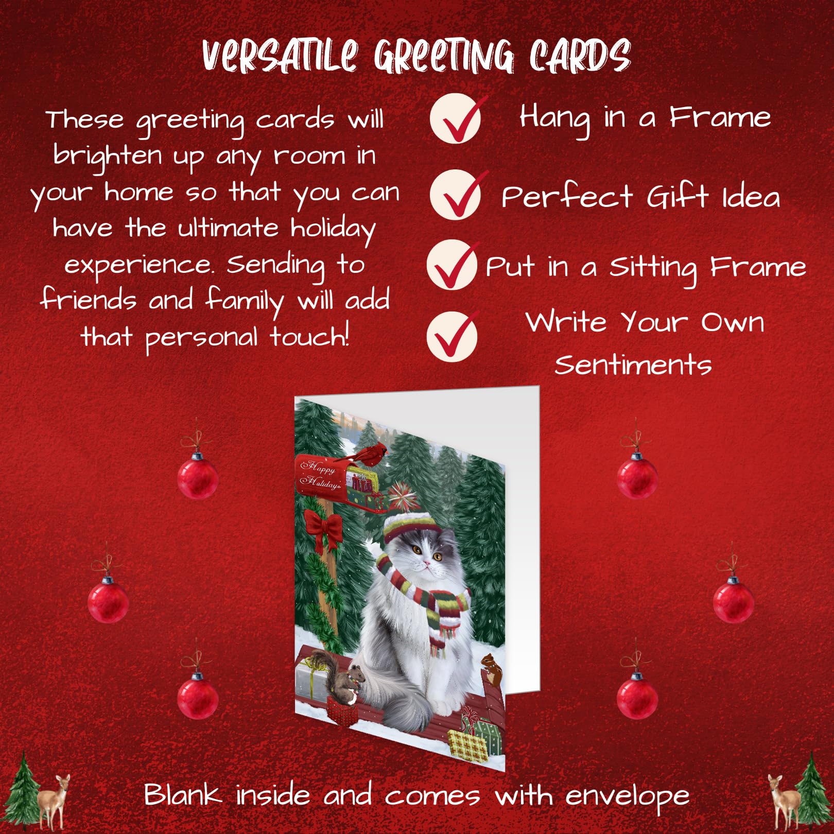 Merry Christmas Woodland Sled Persian Cat Greeting Cards - 10 Adorable Pet Christmas Cards with Envelopes - Festive Holiday Invitations for Cat Lovers - Perfect for Pet Owners, Christmas Parties & Holiday Mailings