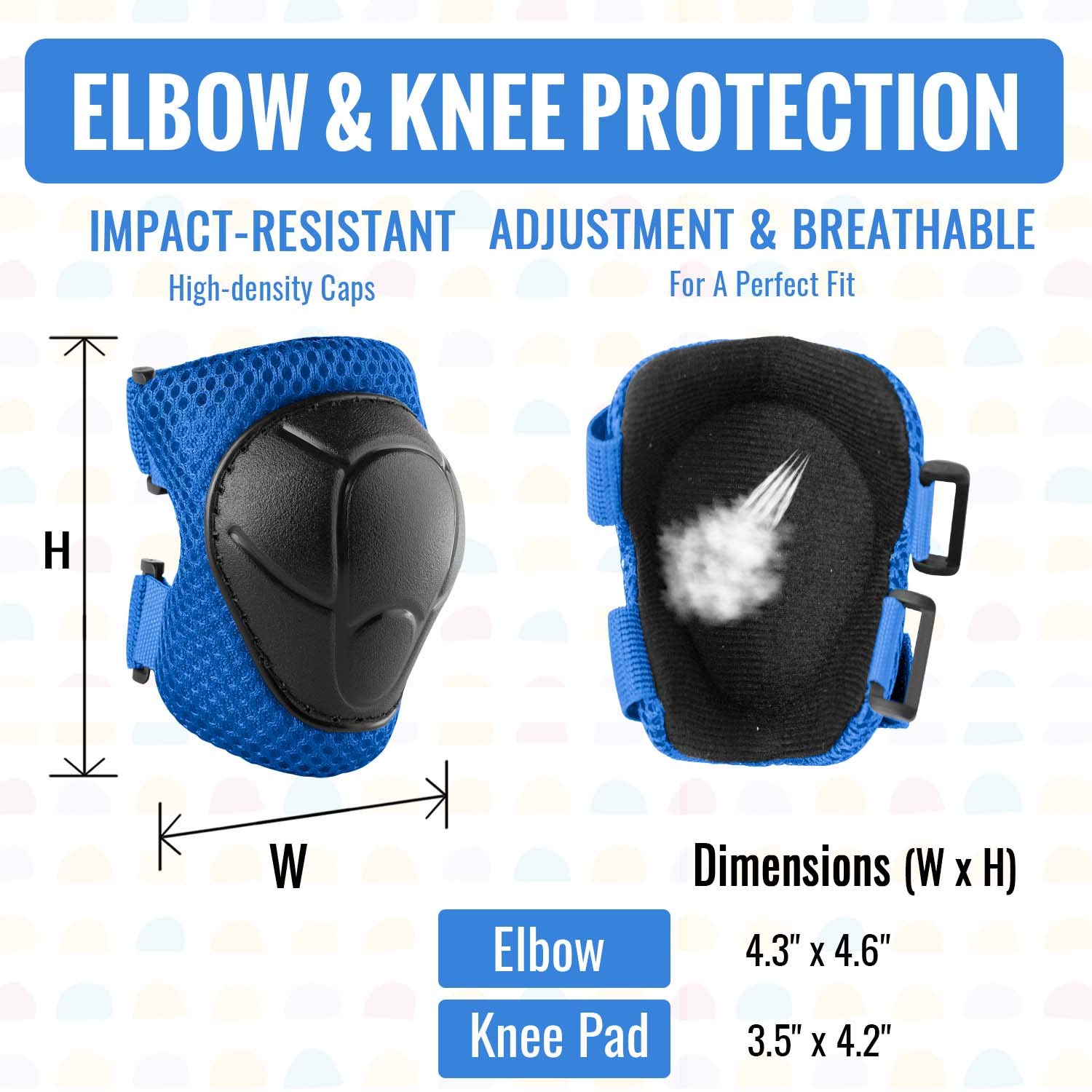 NHH Kids Knee Pads Set - 6 in 1 Protective Gear for Boys & Girls Ages 3-8 | Knee Pads, Elbow Pads & Wrist Guards | Small Size Classic Blue | Perfect for Skateboarding, Roller Skating & Outdoor Play