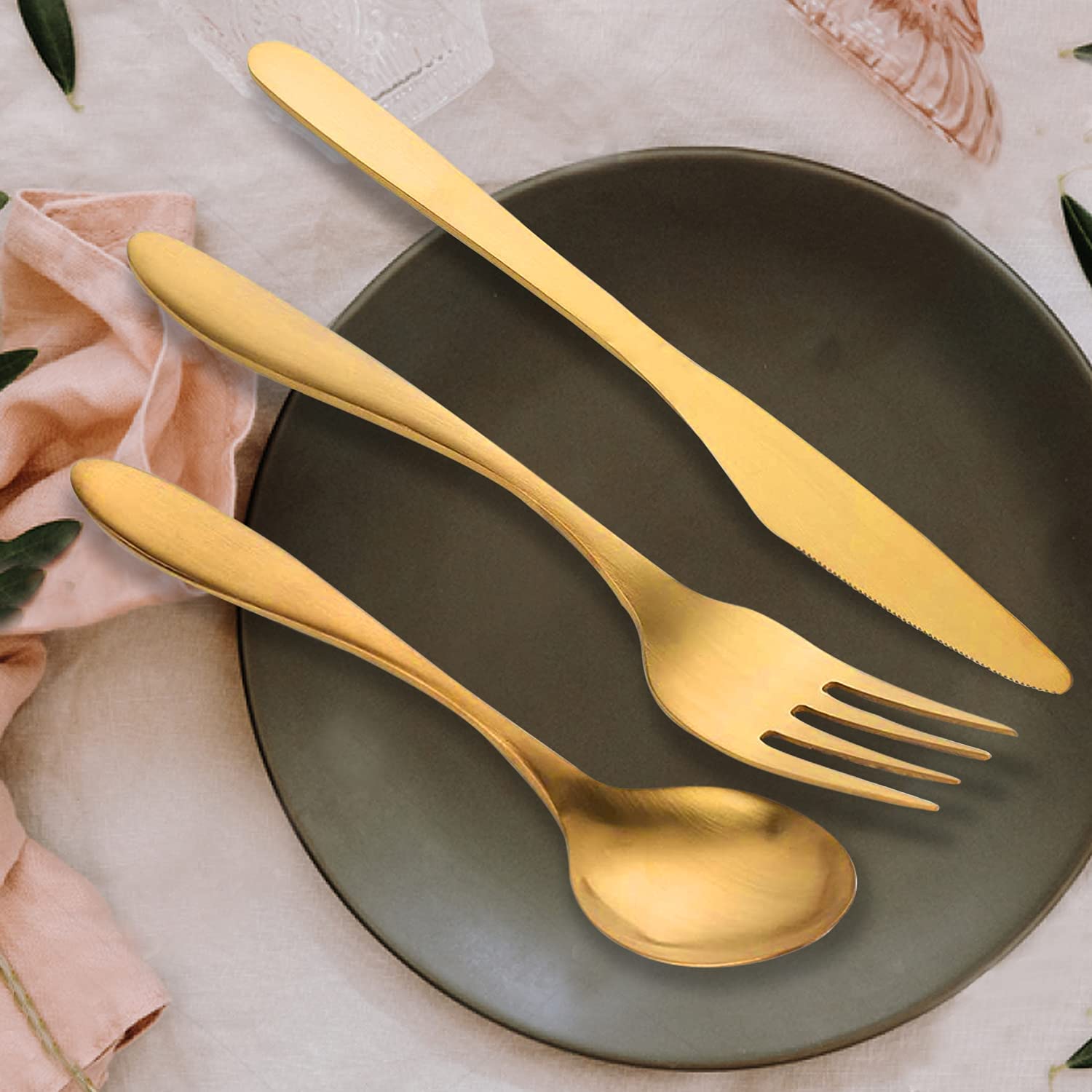 Premium 24-Piece Stainless Steel Gold PVD Coated Flatware Set - Knife, Fork, Spoon & Teaspoon for 6 People with Portable Gift Box & Organizer | Elegant Dinnerware for Weddings, Parties & Home Dining