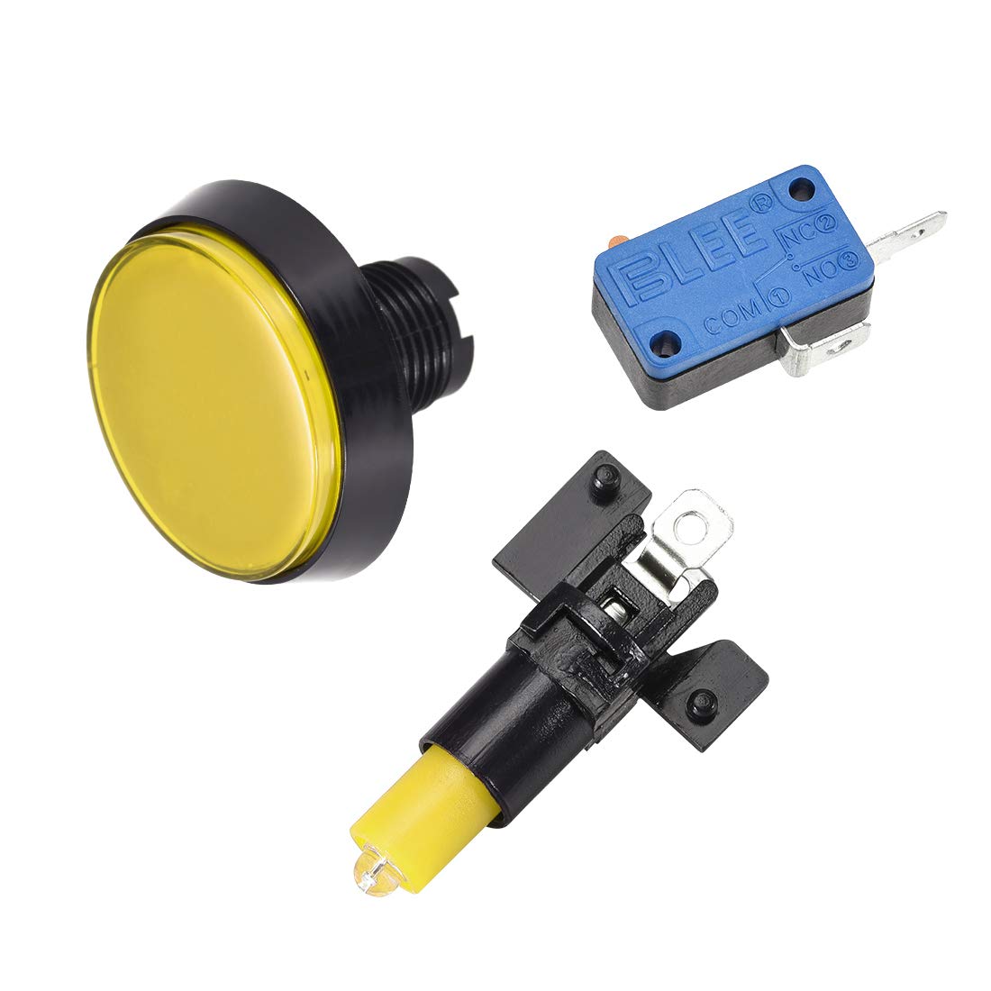 uxcell 60mm Round 12V LED Illuminated Arcade Push Button Switch with Micro Switch - 5pcs Yellow for Video Games & DIY Control Panels - Perfect for Arcade Cabinets, Gaming Consoles & Custom Controllers