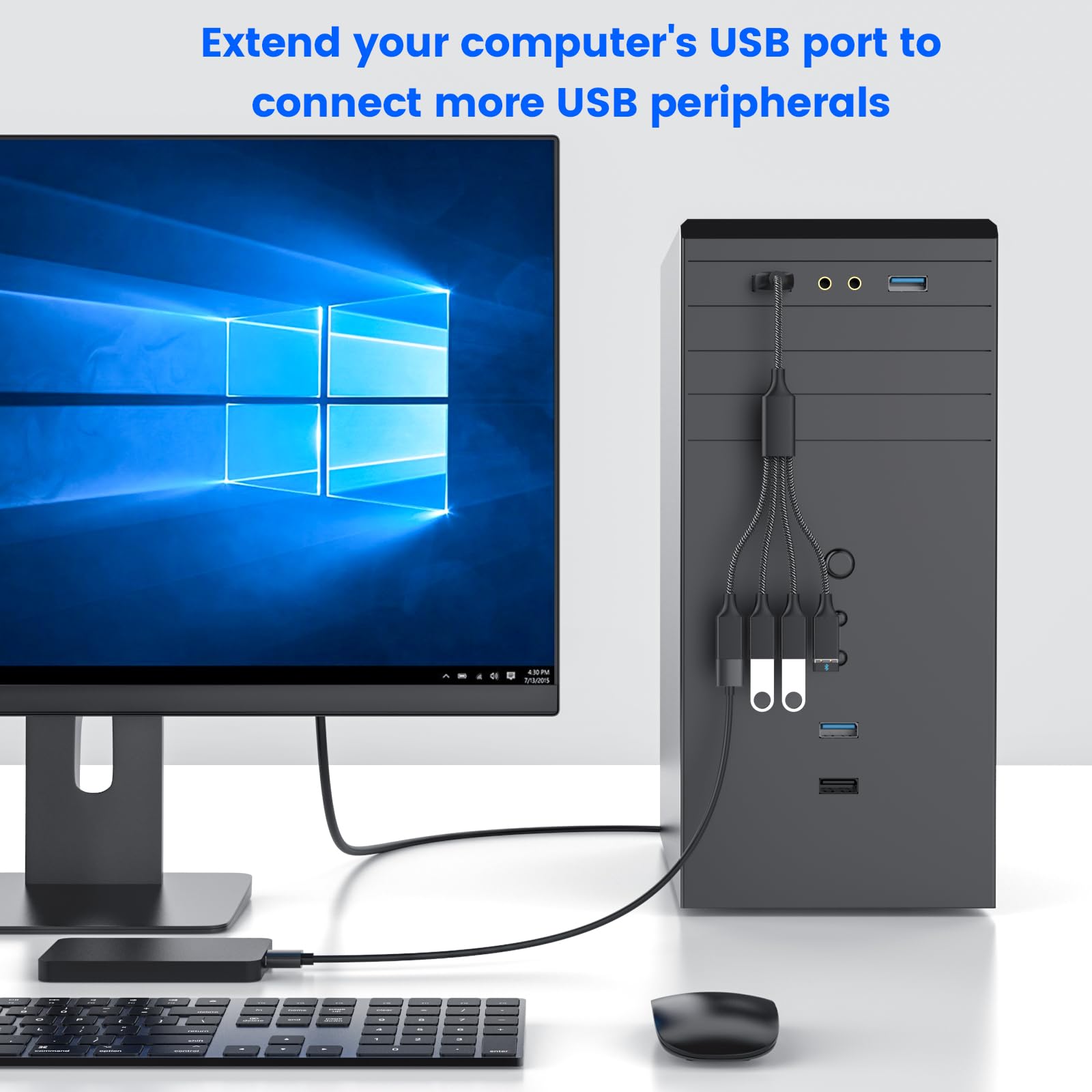 MOGOOD 4-Port USB Hub Splitter - USB to 4 USB Female Adapter Converter with Power Extension for PC, Laptop, Car, TV, Flash Drive - Perfect for Home Office, Gaming Setup & Car Charging Stations