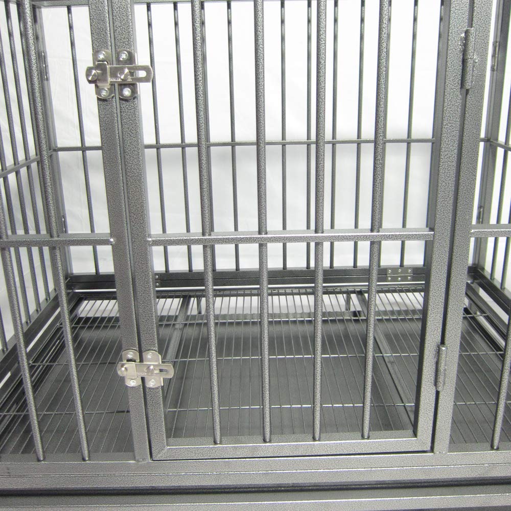 42 Inch Heavy Duty Folding Dog Crate with Wheels - Double Door Metal Pet Kennel with Divider Panel & Secure Double Latch - Large Square Tube Animal Cage for Medium to Large Dogs - Perfect for Home, Travel & Training (Gray)