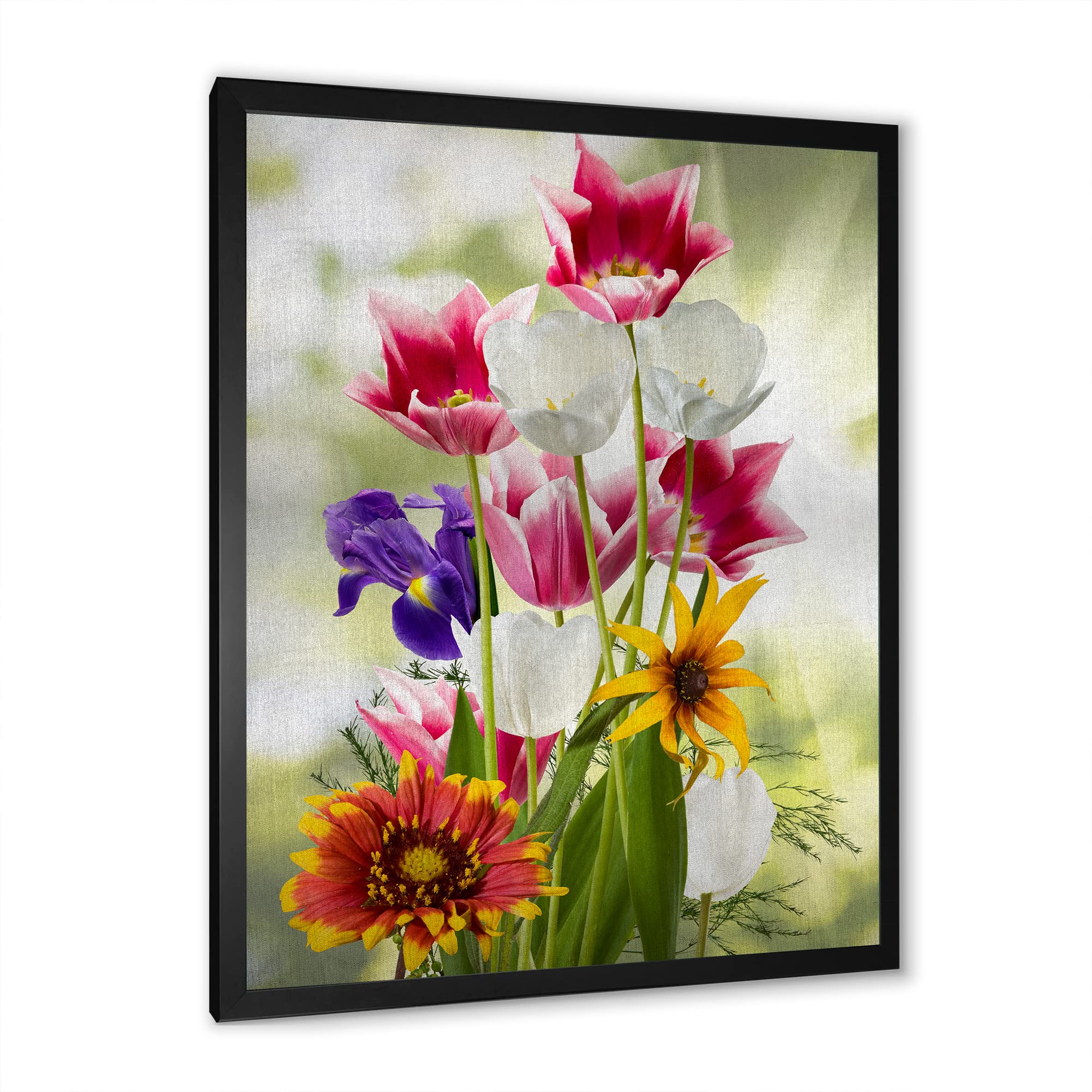 Vibrant Red Purple & Yellow Wildflowers Traditional Framed Wall Art - Floral Home Decor for Living Room, Bedroom & Office