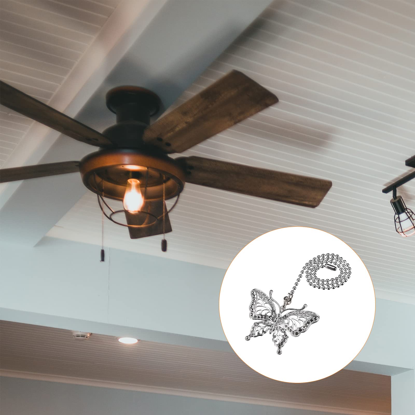 YOKIVE 2 Pack Decorative Ceiling Fan Pull Chain Extensions with Pendant Lamp Ornaments - 12 Inch Silver Replacement Pull Chains for Ceiling Fans, Lights & Home Decor - Perfect for Bedroom, Living Room & Porch Lighting