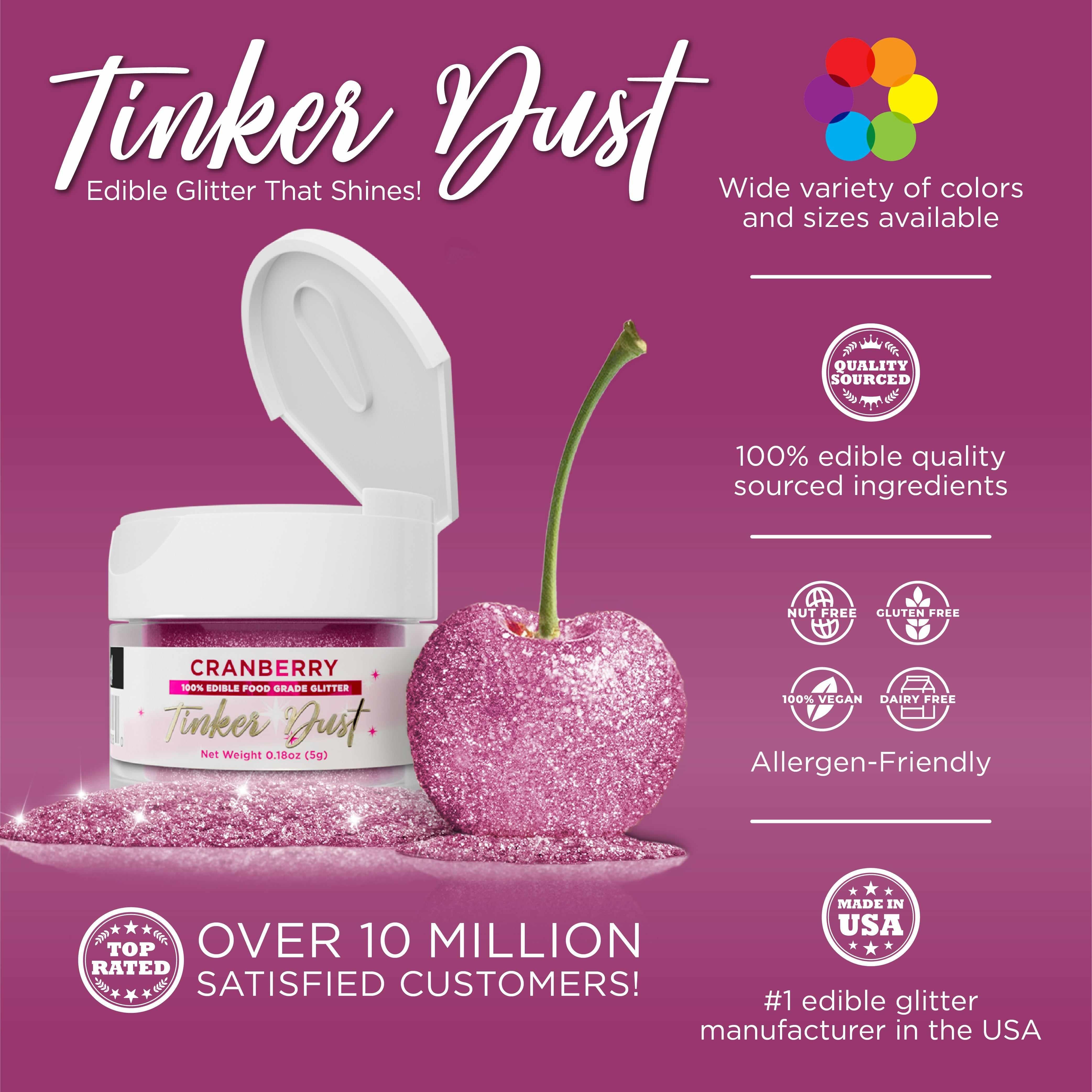 Edible Glitter for Baking & Cake Decorating - Tinker Dust® Cranberry Sparkle (5g) | Food-Safe Glitter for Desserts, Cupcakes & DIY Crafts