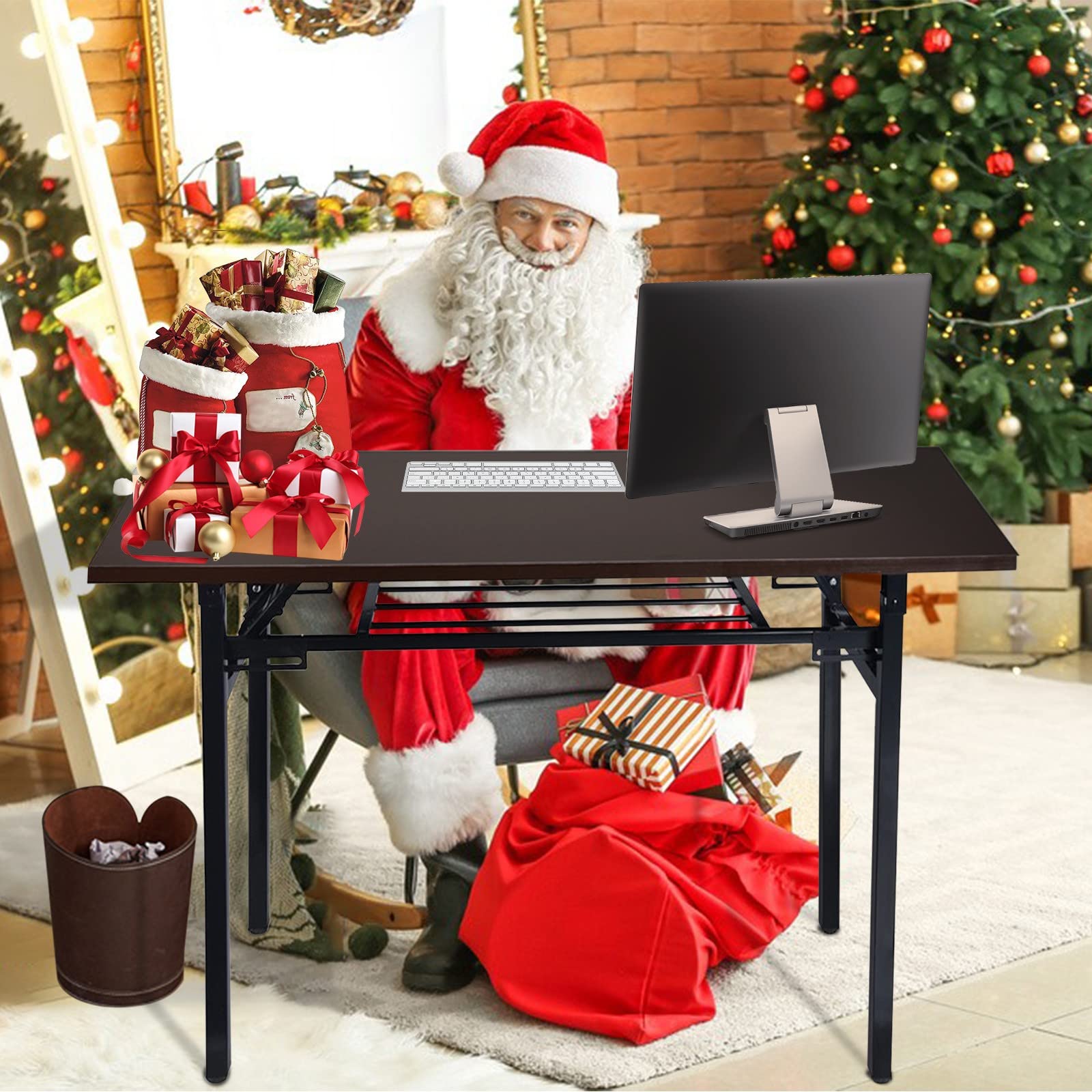 FWBNUIF Folding Computer Desk Black - 30 Inch Small Writing Desk with Drawer, No Assembly Required, Compact Space-Saving Design for Bedroom, Office, Dorm Room, or Home Study