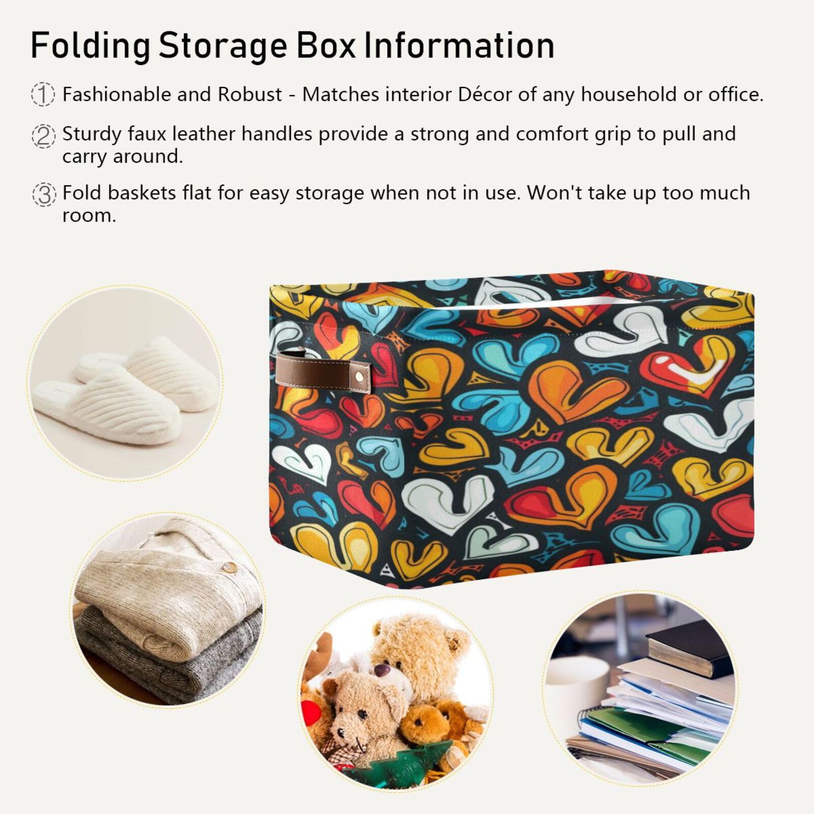 Large Fabric Storage Bins with Handles - Collapsible Heart Baskets for Clothes, Toys & Home Organization | Perfect for Shelves & Closets
