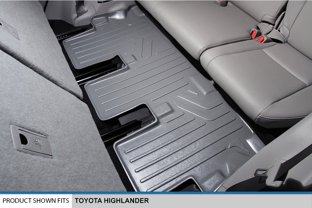 MAXLINER All-Weather Floor Mats for 2014-2018 Toyota Highlander - 3 Row Custom Fit Car Floor Liners (Grey) - Perfect for Family Road Trips, Off-Road Adventures & Everyday Commute