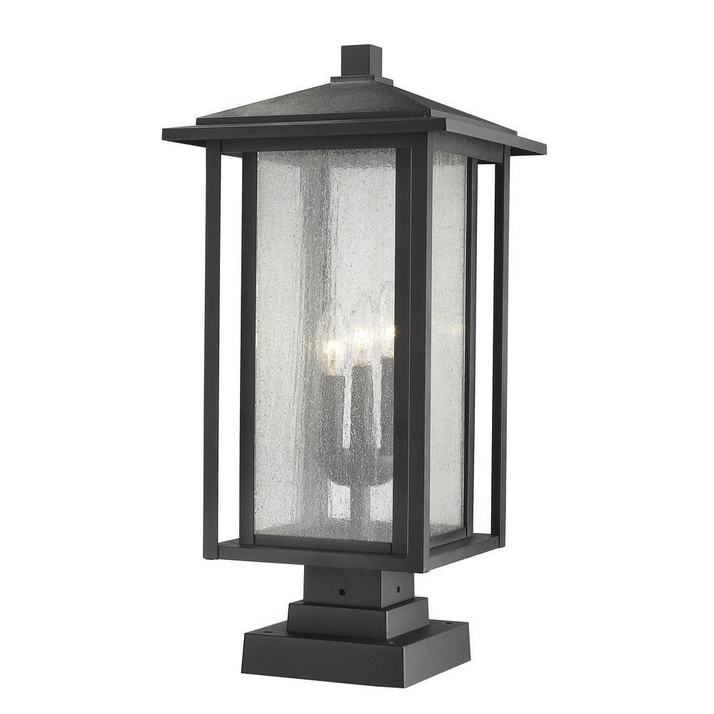 Z-Lite 554PHXLS-SQPM-BK 3-Light Black Outdoor Pier Mount Lighting Fixture - Perfect for Patio, Garden, and Dock Lighting