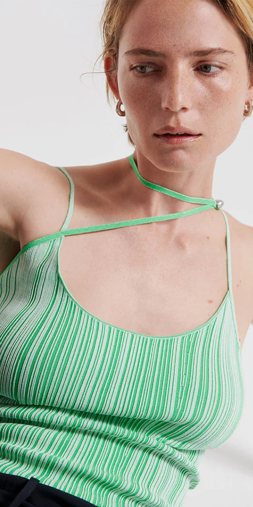 Trendy Asymmetrical Green Singlet Top for Women - Fashionable & Comfortable Summer Wear - Perfect for Casual Outings, Beach Days & Layering