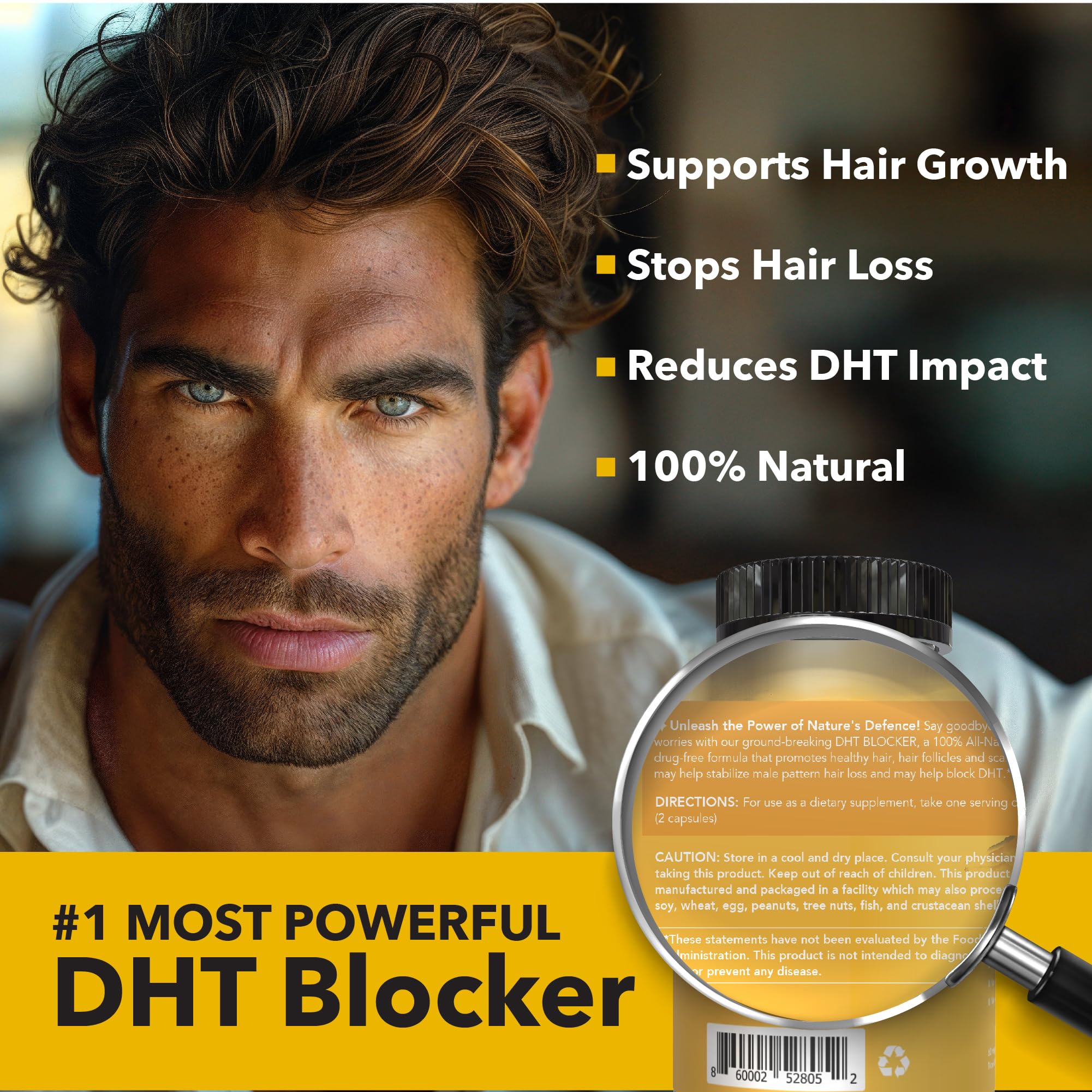 DHT Blocker Supplement for Hair Regrowth - Saw Palmetto, Stinging Nettle & Pumpkin Seed Extract - Hair Loss Treatment Vitamins for Men - Gluten Free Formula with Green Tea & Pygeum Bark - 60 Capsules (Pack of 3) - Supports Thicker Hair & Healthy Scalp for Daily Hair Care Routine