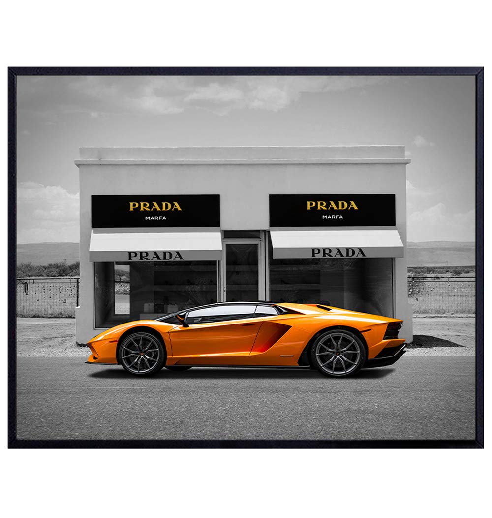 Lamborghini Car Poster - Luxury Prada Photo Wall Art - Modern Glam Decor for Bedroom, Living Room & Apartment - Motivational Home Decor Gift for Women, Men & Teens - Perfect for Car Enthusiasts & Fashion Lovers