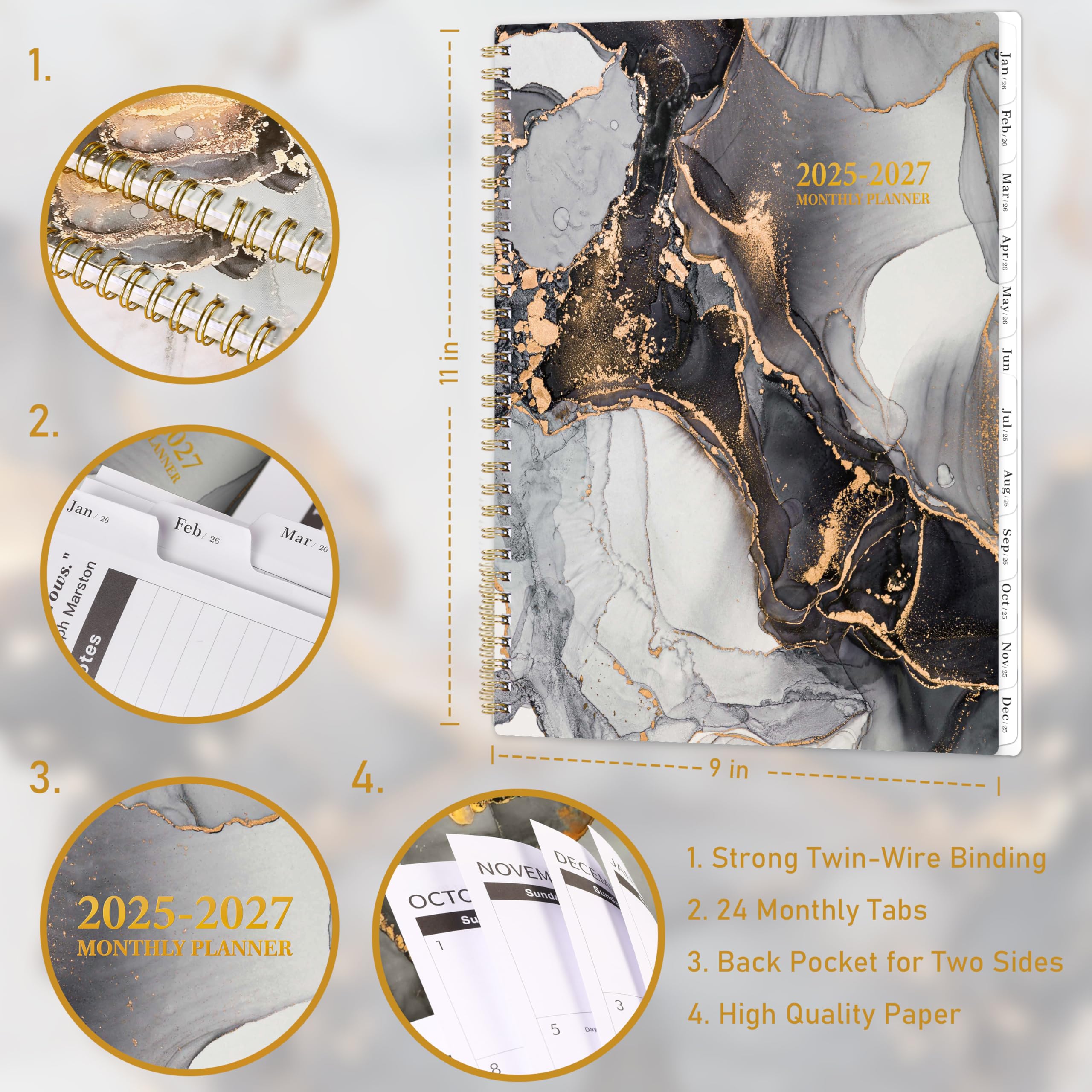 2025-2027 Monthly Planner Calendar - July 2025 to June 2027 | 2-Year Academic Planner with Flexible Cover, Pockets & Tabs | 9