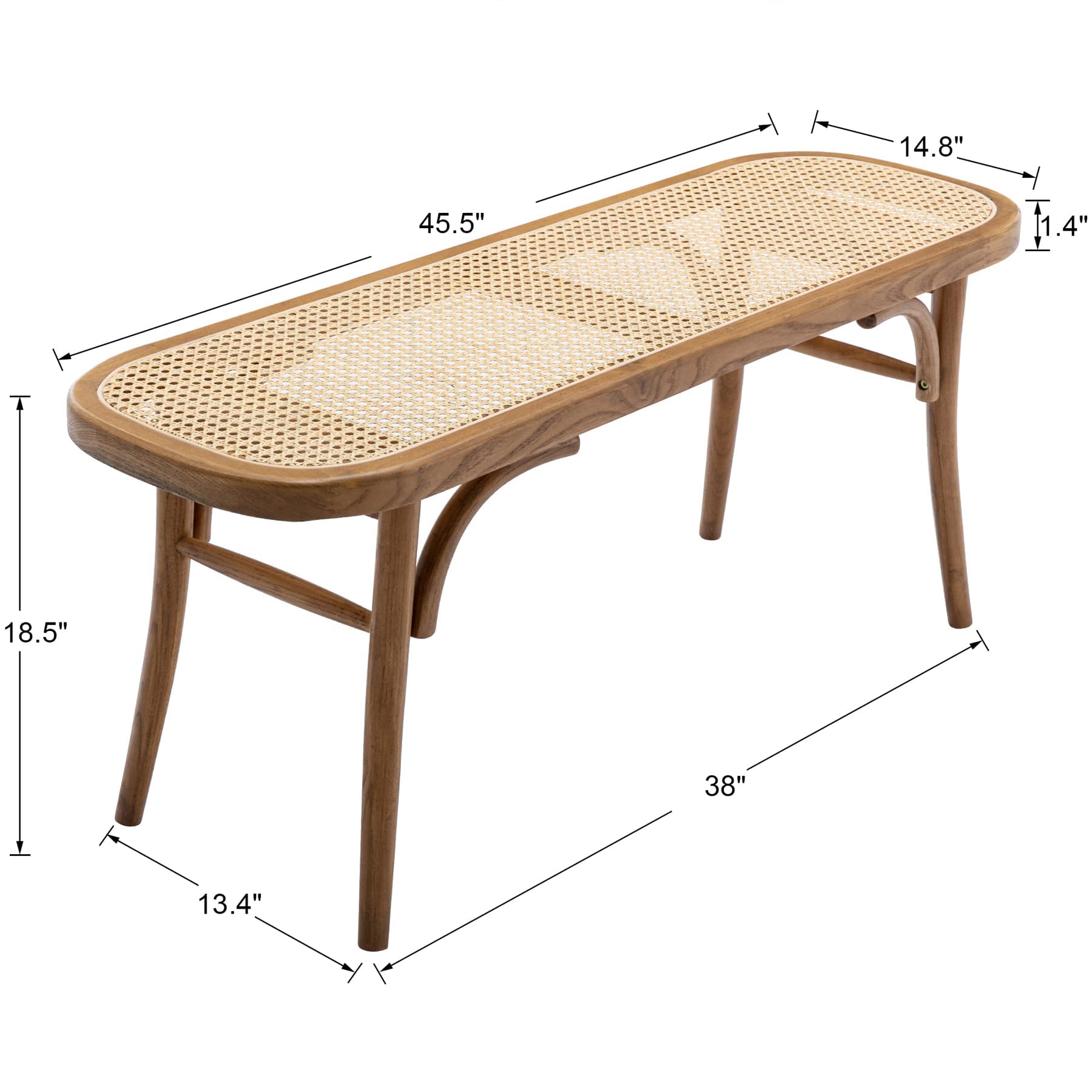 Farmhouse Wood Dining Bench with Rattan Seat - Rustic Boho Accent Bench for Entryway, Bedroom, Kitchen & Small Spaces - Perfect for Window Nook, End of Bed & Farmhouse Decor