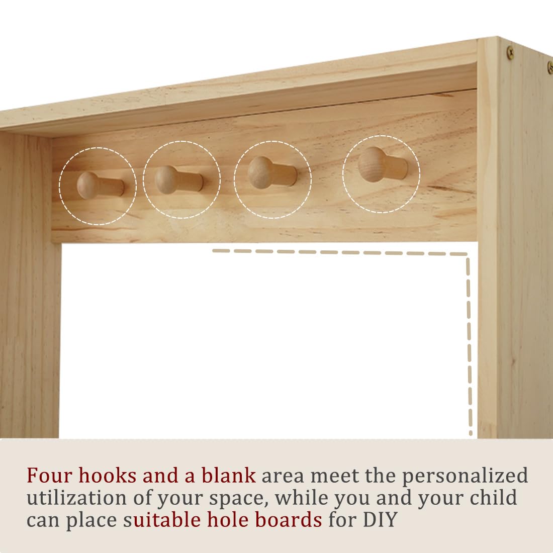 Wooden Kids Bookshelf with Wall Mount & Hooks - Space Saving Books and Toys Organizer for Nursery, Playroom & Bedroom - Perfect for Storybooks, Stuffed Animals & Room Decor