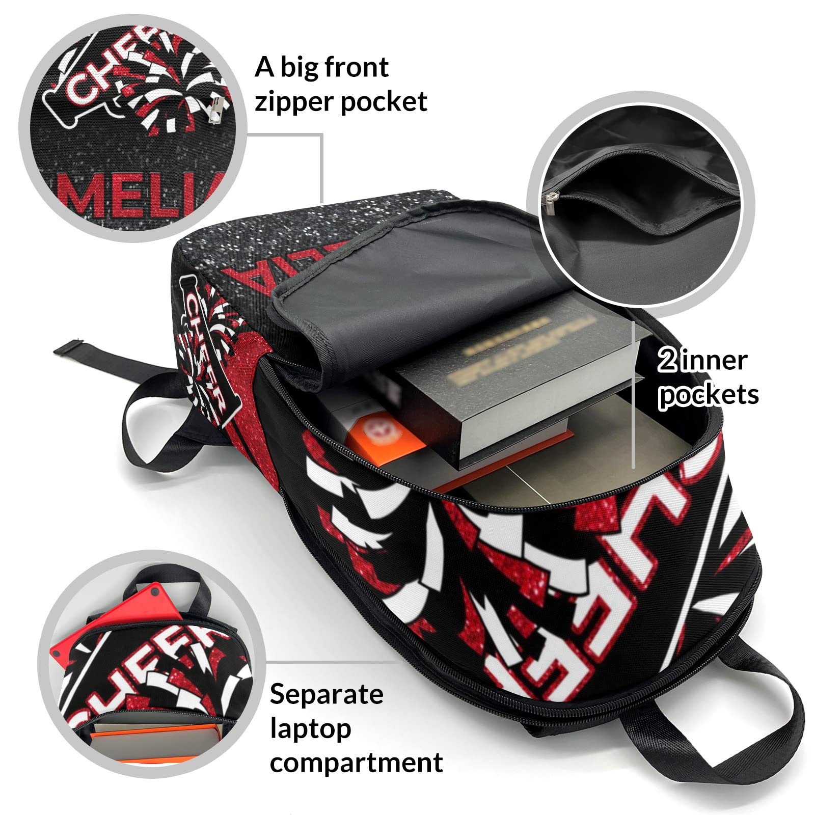 Custom Personalized Cheerleader Red Backpack for Teens - Travel Bookbag School Bag with Name Embroidery 11.8x5.51x17.72 inches - Perfect for School, Sports & Weekend Adventures