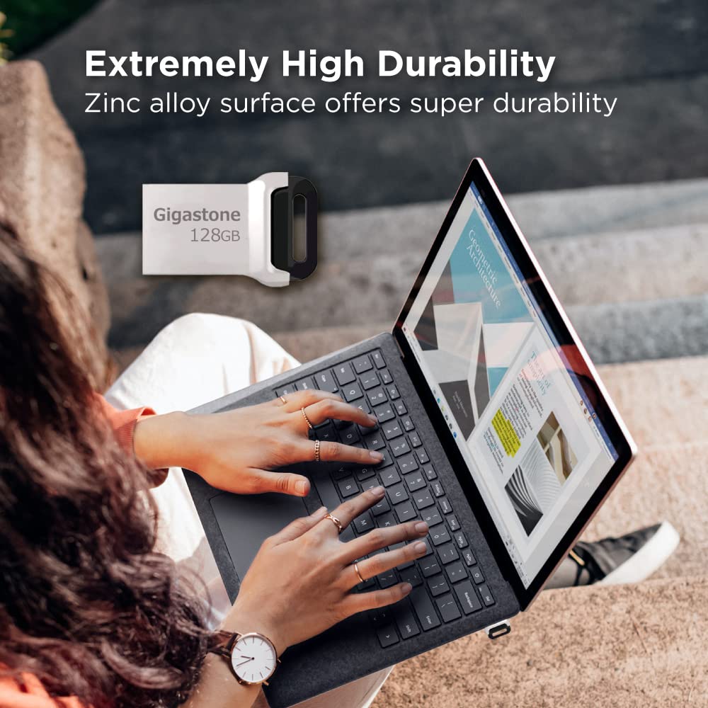 GIGASTONE 128GB Z90 USB 3.2 Flash Drive - High Speed 100MB/s Read, Waterproof Metal Thumb Drive - Compatible with USB 2.0/3.0/3.1 - Perfect for Data Storage, File Transfer, Backup & School/Office Use