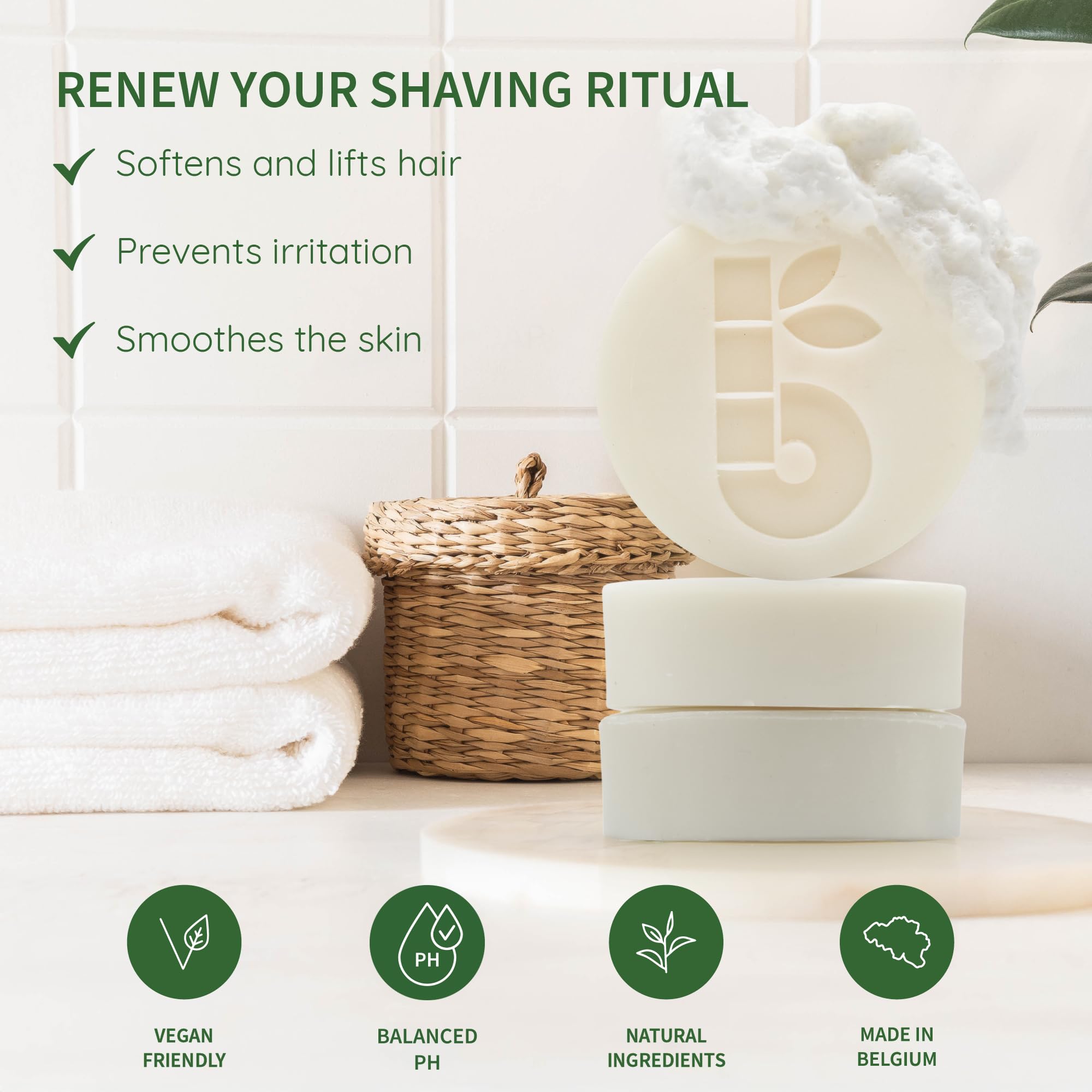 Bambaw Organic Shaving Soap Bar for Sensitive Skin - 2.8 oz Unscented Vegan Shave Puck with White Clay & Aloe Vera - Perfect for Travel, Camping & Eco-Friendly Grooming Routine