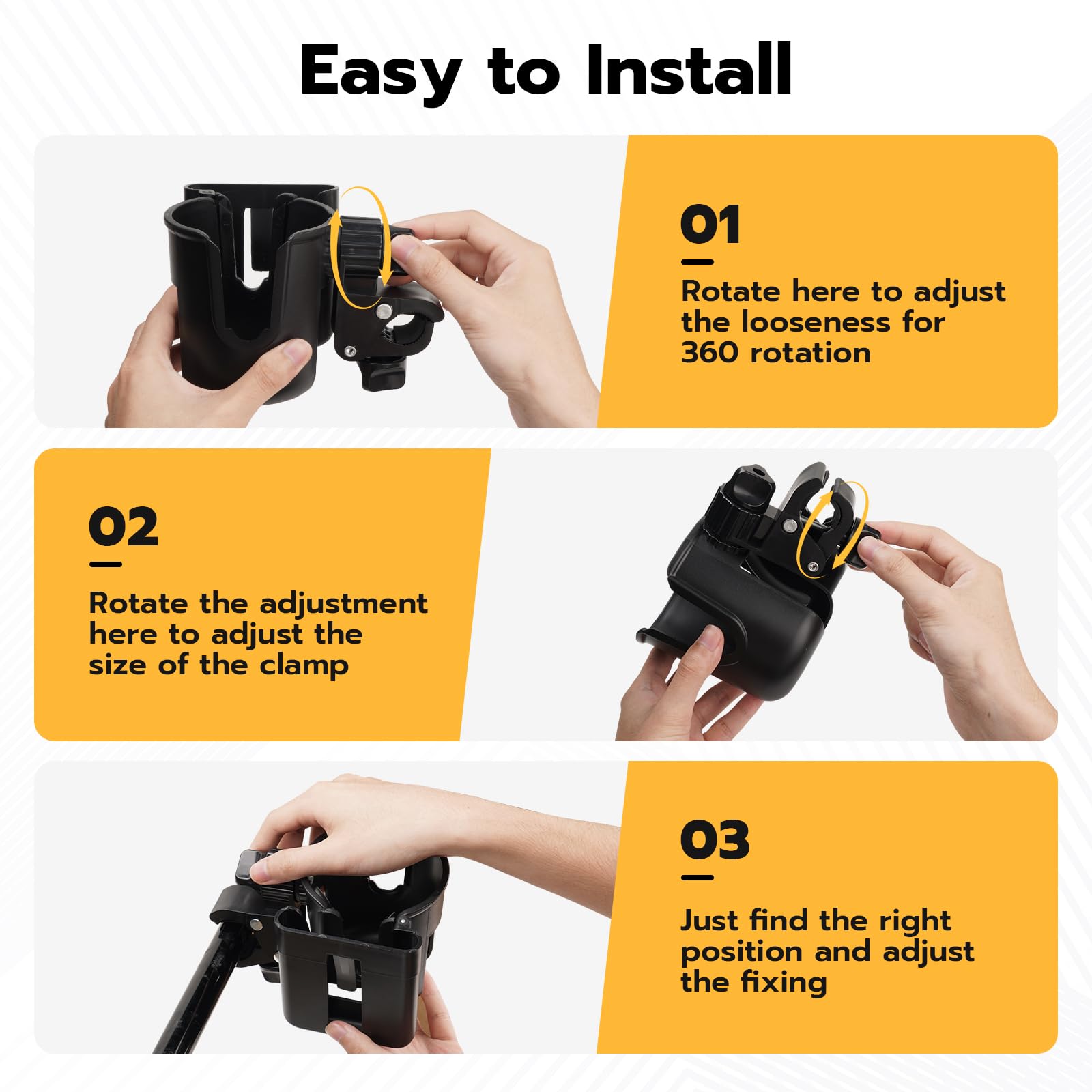 2-in-1 Universal Cup Holder with Phone Mount - Removable Dual Cup & Phone Holder for Car, Boat, Stroller, Wheelchair, Bicycle, Golf Cart - Perfect for Travel, Outdoor Activities and Daily Commute [Black]