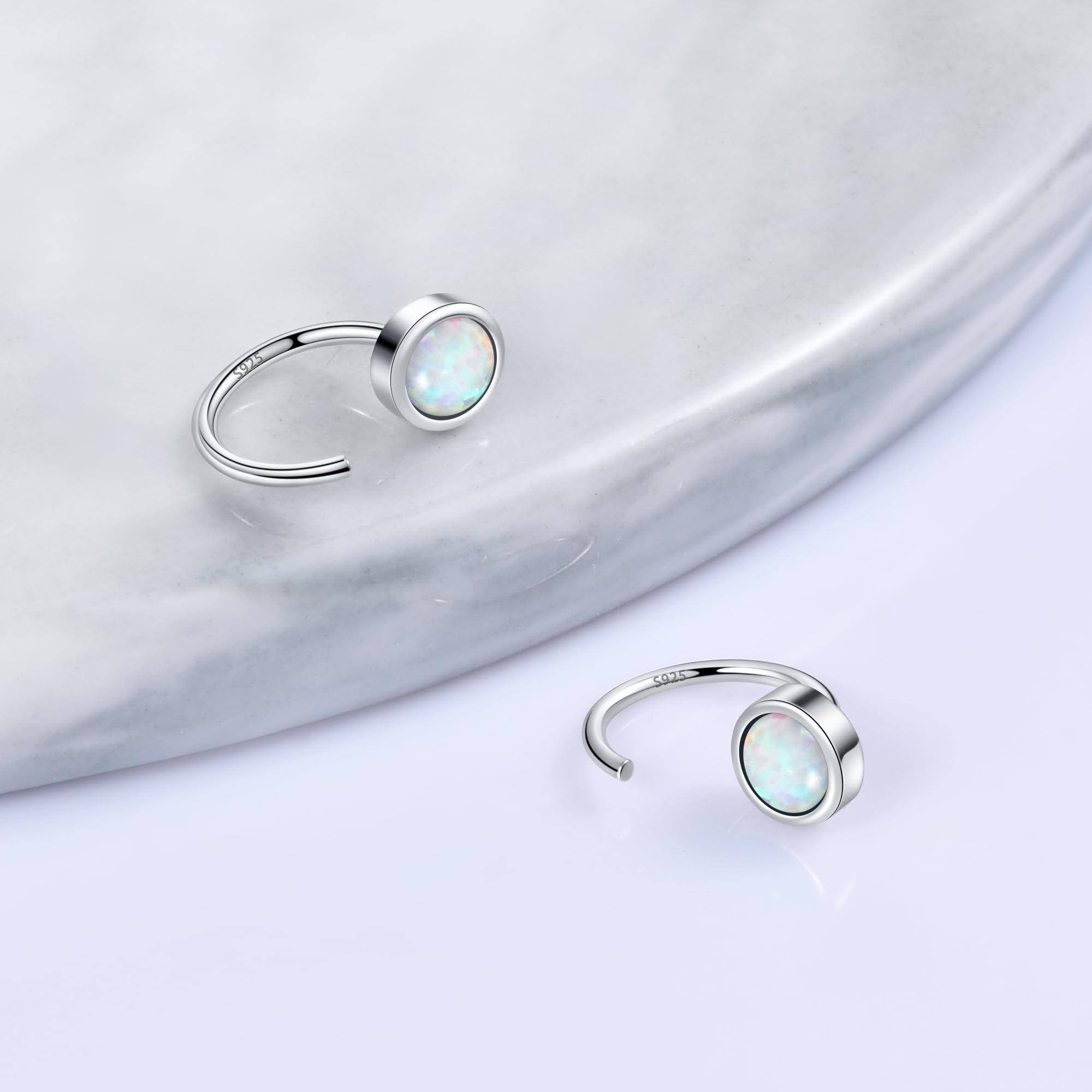 925 Sterling Silver Dainty Hug Hoop Earrings with Synthetic Fire Opal/Turquoise/Moonstone/CZ - Chic & Artsy Tiny Huggie Hoops for Women | Everyday Wear, Gift, Party & Office Jewelry
