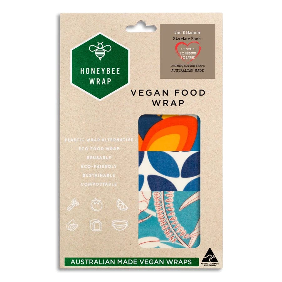 Eco-Friendly Honeybee Vegan Wax Food Wraps - 3 Pack Reusable Starter Set for Fresh Food Storage & Sustainable Kitchen Use