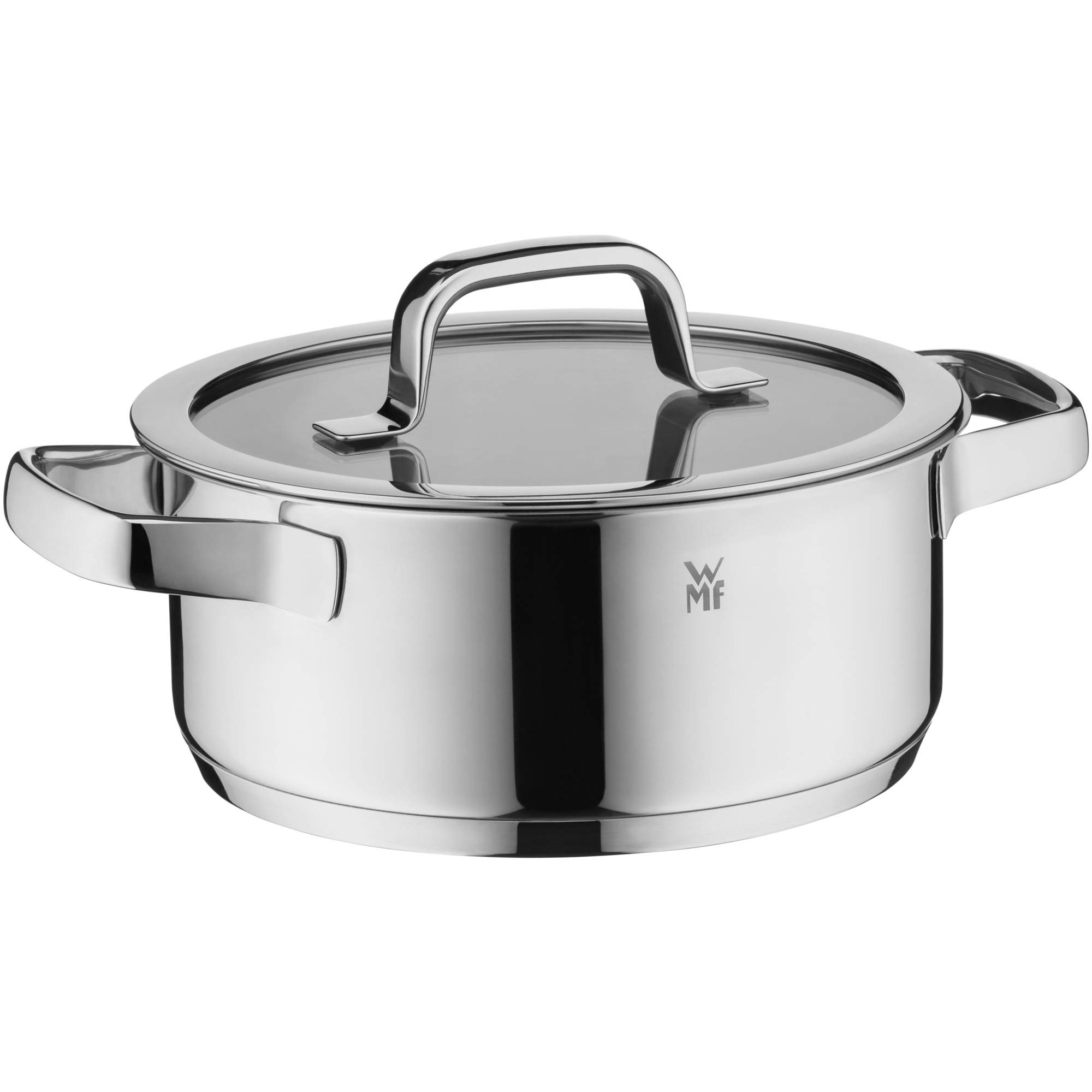 WMF Compact Cuisine 2.5L Stainless Steel Cooking Pot with Glass Lid - 20cm Induction Compatible Stew Pot for Soups, Pasta & Slow Cooking | Stackable & Uncoated Cromargan Design for Modern Kitchens