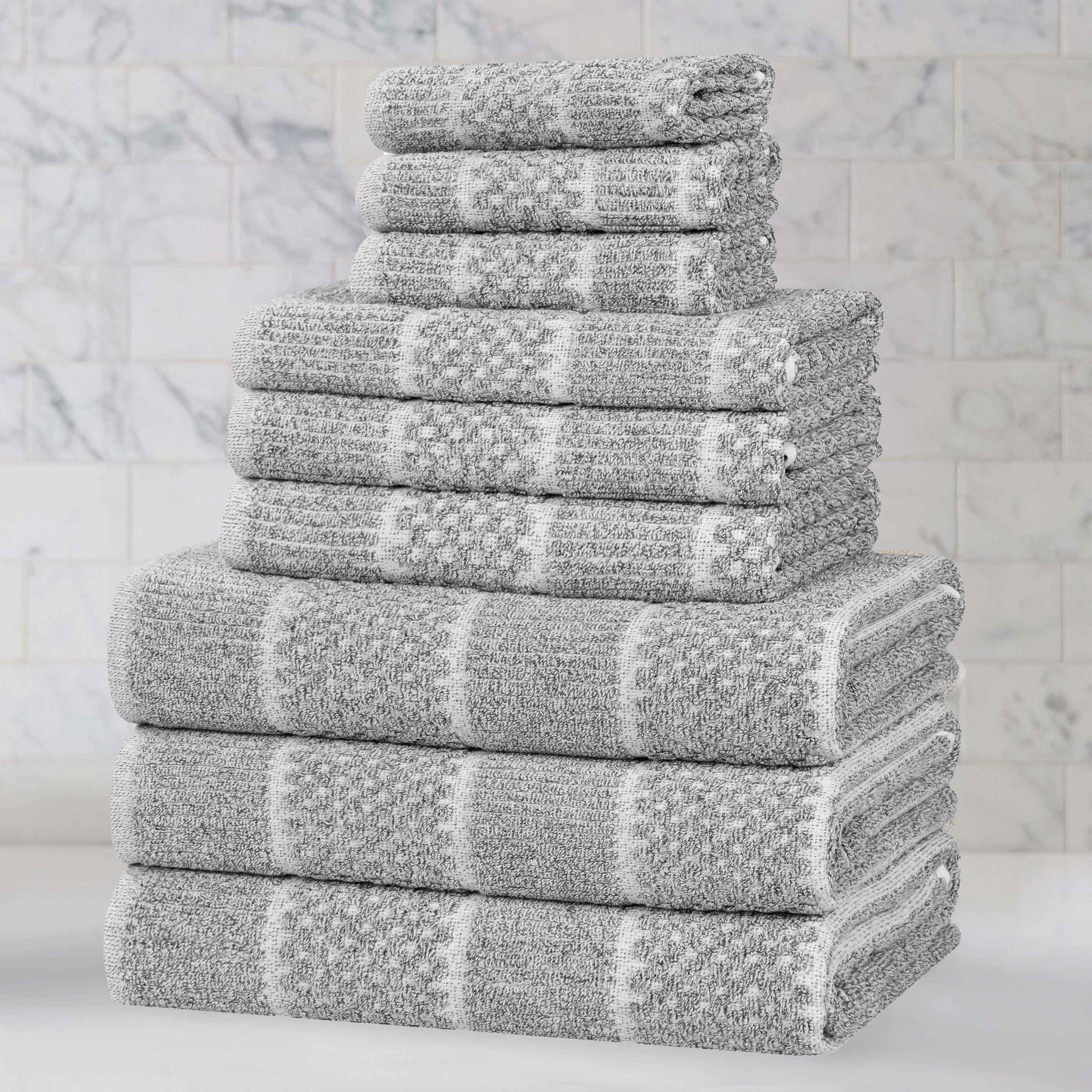 Premium 9-Piece Cotton Blend Towel Set - Medium Weight, Checkered & Ribbed Design for Bath, Spa & Guest Use - Soft & Absorbent Luxury Towels