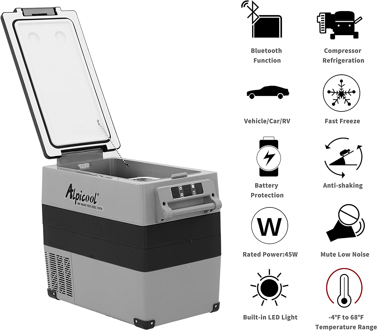 Alpicool CF55 12V/24V Portable Car Refrigerator Freezer - Dual Zone Mini Fridge for Road Trips, Camping & RV Adventures - Compact 55L Car Cooler with DC/AC Power