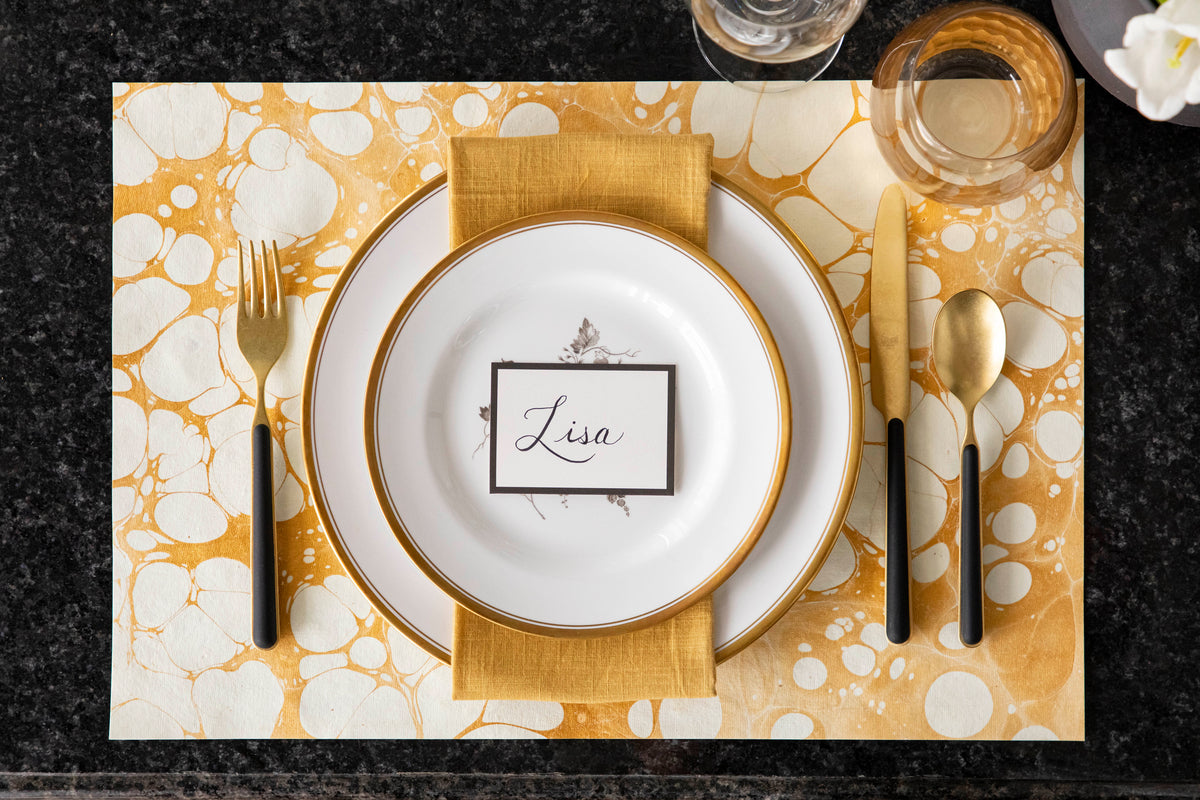 Premium Gold Stone Marbled Placemat Set of 4 - Heat Resistant & Non-Slip Dining Table Mats - Elegant Home Decor for Dinner Parties, Holiday Gatherings & Everyday Use