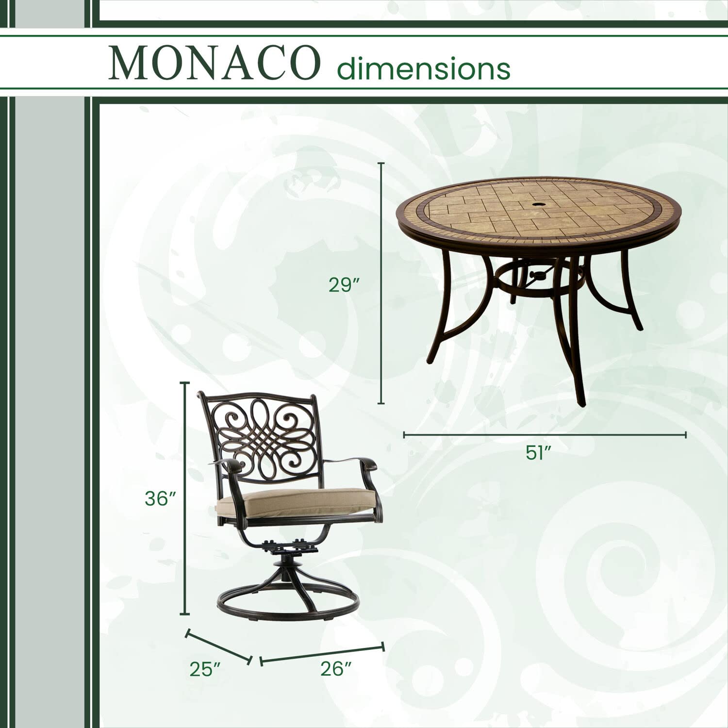 Hanover Monaco 5-Piece Outdoor Patio Dining Set with 4 Cushioned Swivel Rocker Chairs & 51