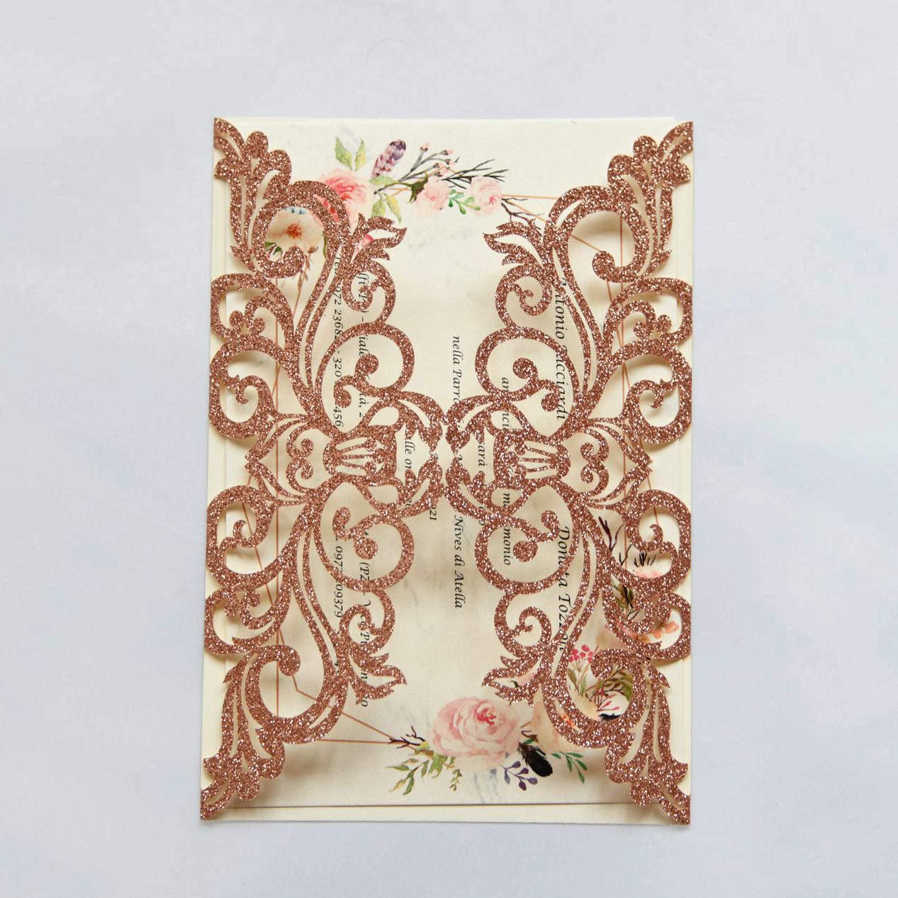 25PCS Rose Gold Laser Cut Wedding Invitation Cards with Envelopes - Blank Inner Sheets & Ribbons - Perfect for Wedding, Bridal Shower, Quinceañera, Engagement & Birthday Invites - Elegant Rose Gold Glitter Design - Great for DIY Crafting & Special Events