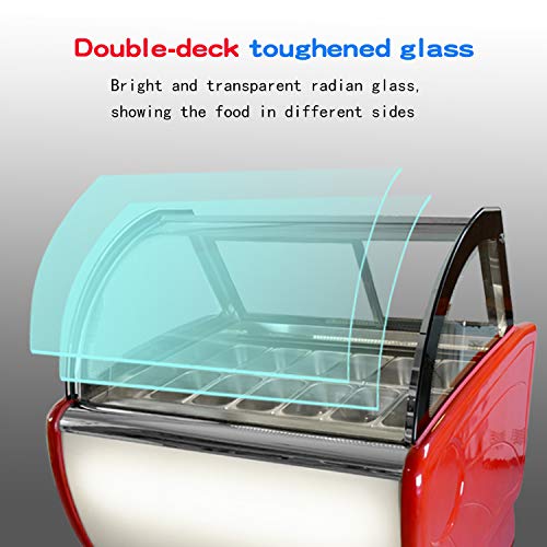 Kolice 18-Pan Commercial Gelato Display Freezer with Auto Defrost - Anti-Fog Glass, LED Lighting & Air Convection Cooling - Perfect for Ice Cream Shops, Bakeries, Cafes and Dessert Stores