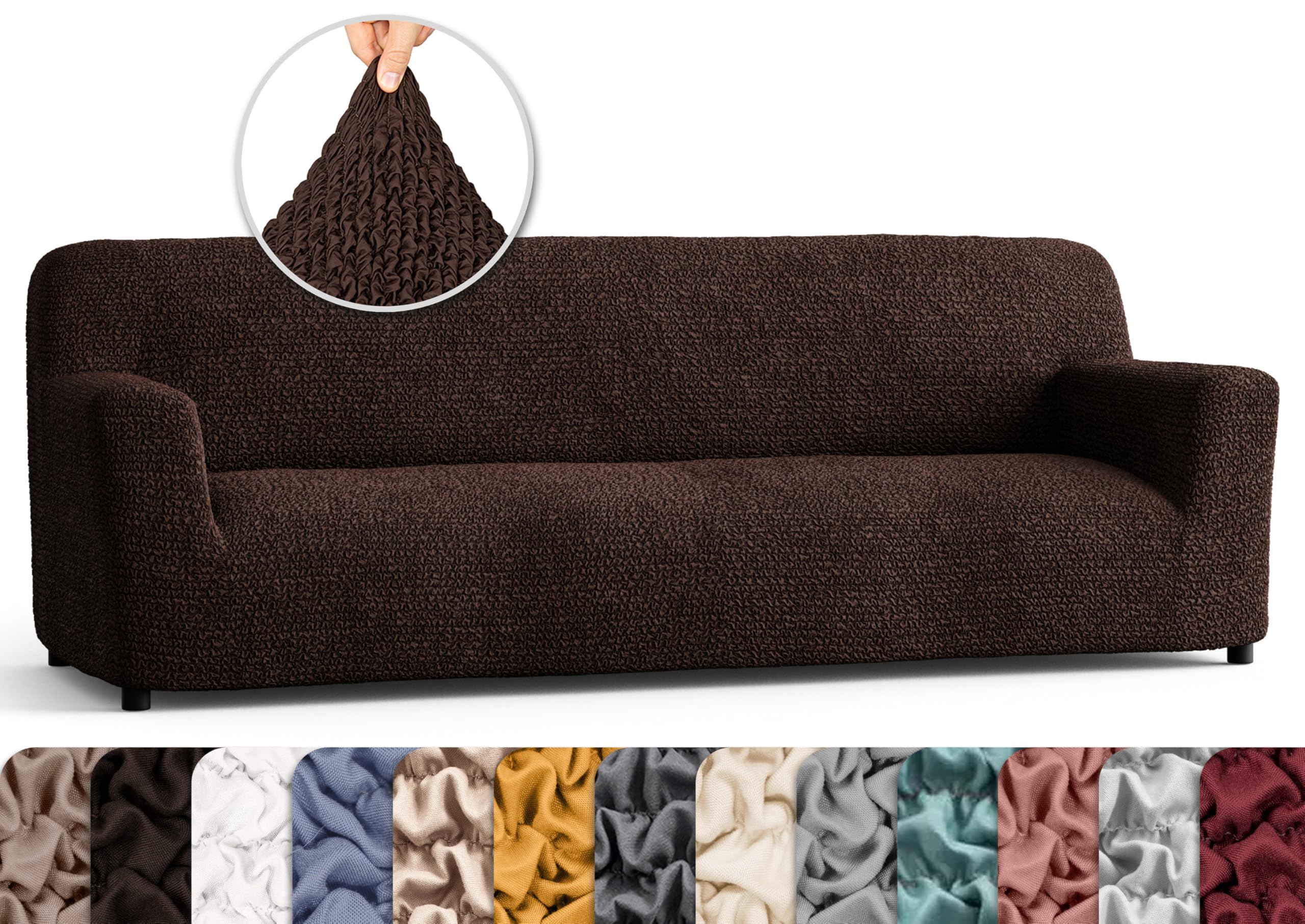 PAULATO BY GA.I.CO. Stretch Sofa Slipcover - 1-Piece Washable Couch Cover with Soft Microfiber Fabric - Form-Fitting Pet-Friendly Furniture Protector in Dark Brown | Perfect for Living Room, Family Room & Pet Owners