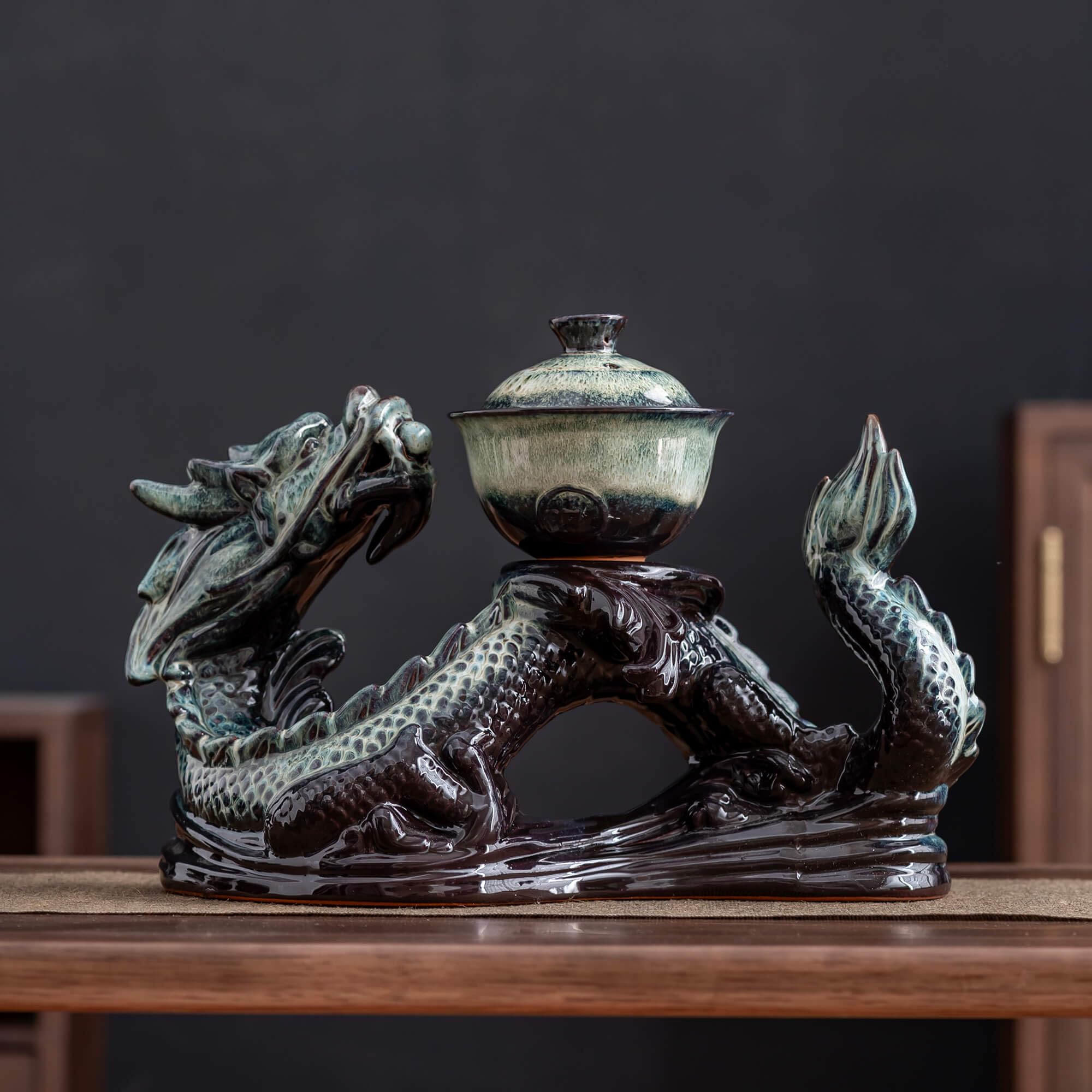 Premium Ceramic Teapot with Removable Infuser - 8 Cup Semi-Automatic Tea Set in Stunning Gradient Dragon Design - Perfect for Home, Office, and Gift Giving