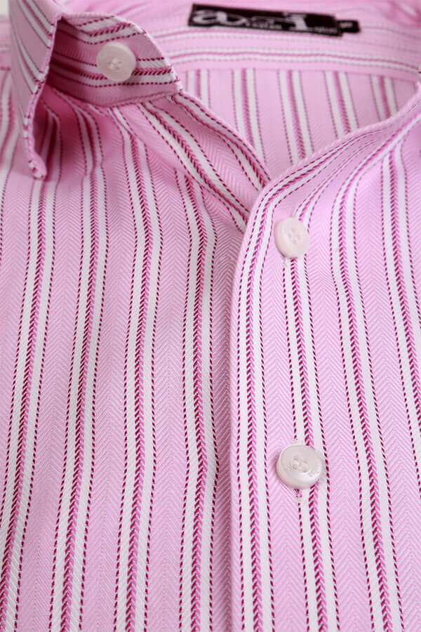 Classic Pink and White Striped Formal Dress Shirt for Men - Slim Fit Business Office Wear - Perfect for Work, Weddings & Special Occasions