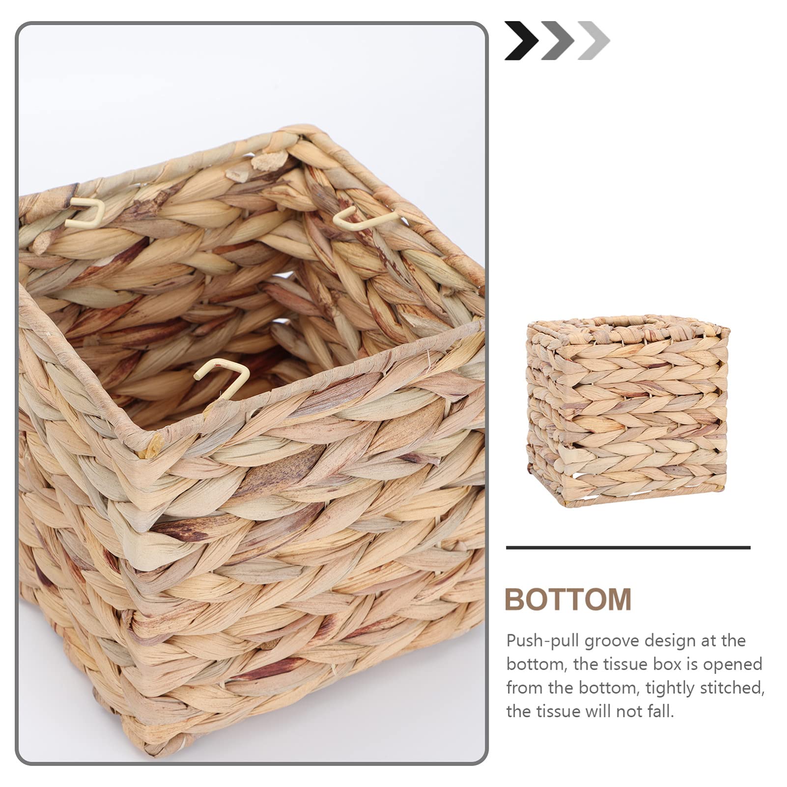 Eco-Friendly Square Seagrass Tissue Box Cover - Handwoven Paper Napkin Dispenser for Bathroom Vanity & Countertop Decor (Light Yellow) | Perfect for Coastal, Farmhouse & Boho Home Decor Styles
