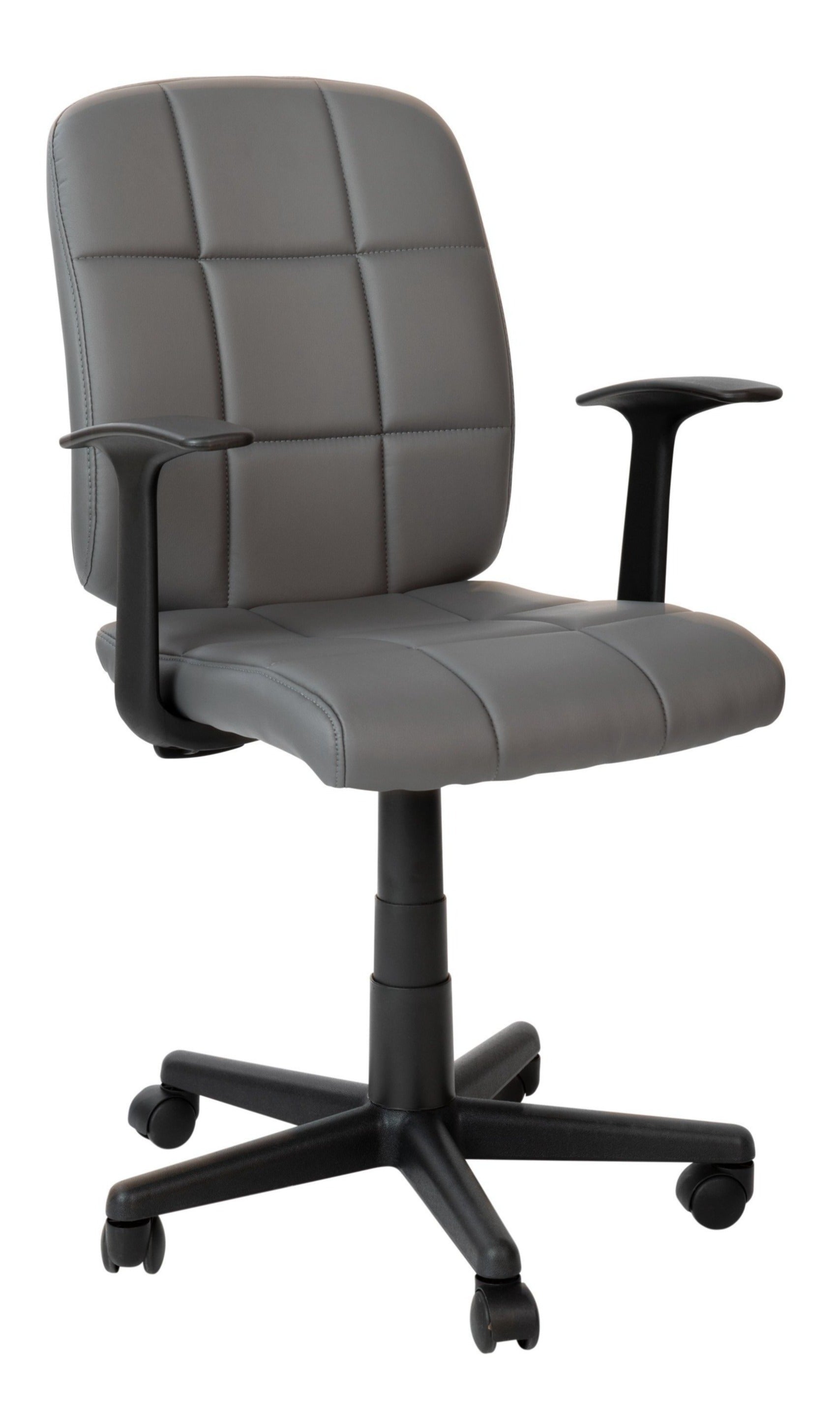 FLASH Clayton Mid Back Black Quilted Vinyl Swivel Task Office Chair with Arms - Ergonomic Desk Chair for Home Office, Computer Workstation & Conference Room
