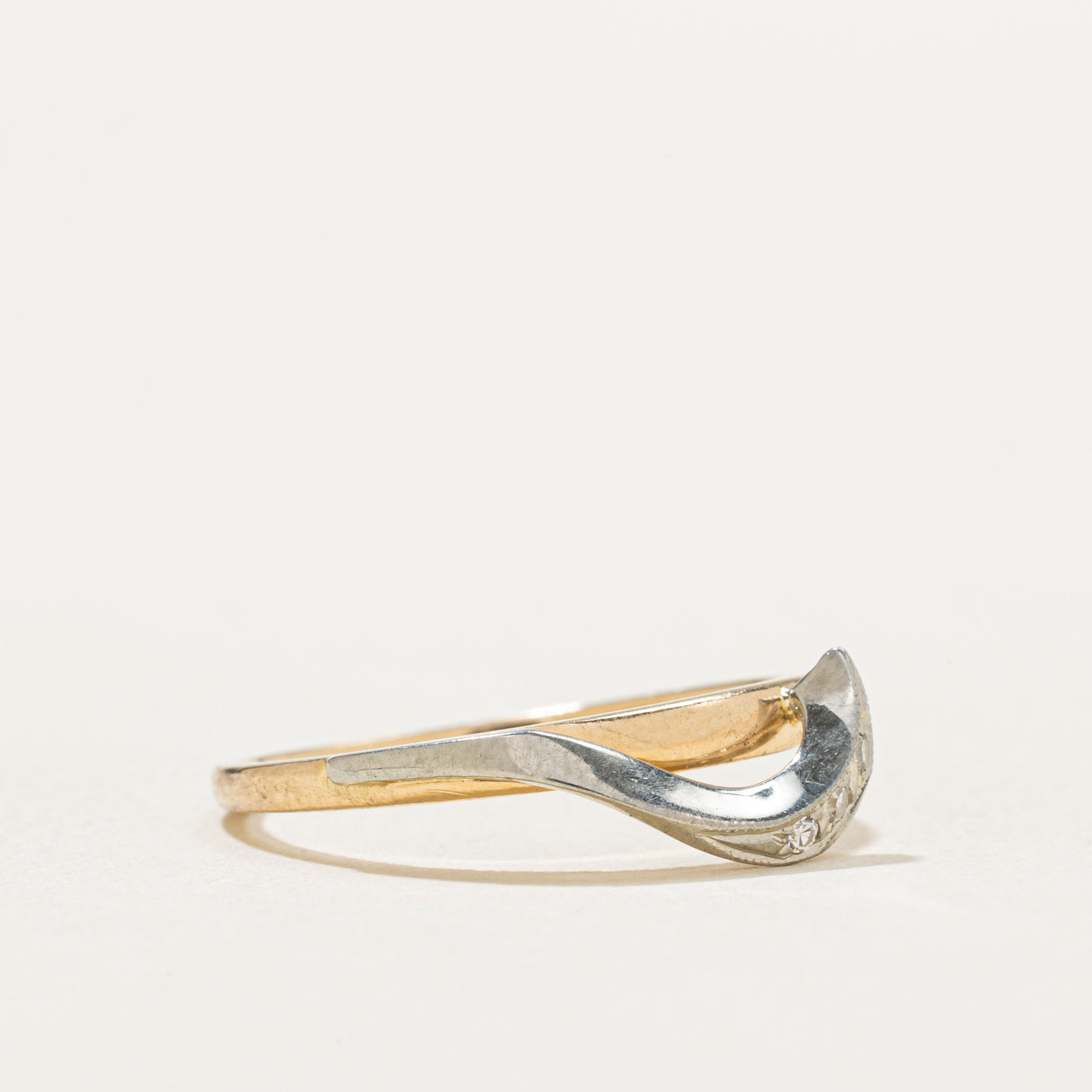 Two Tone Gold Diamond Crescent Ring - 0.02ctw, Size 6.5 - Elegant Jewelry for Women, Perfect for Weddings, Anniversaries & Special Occasions