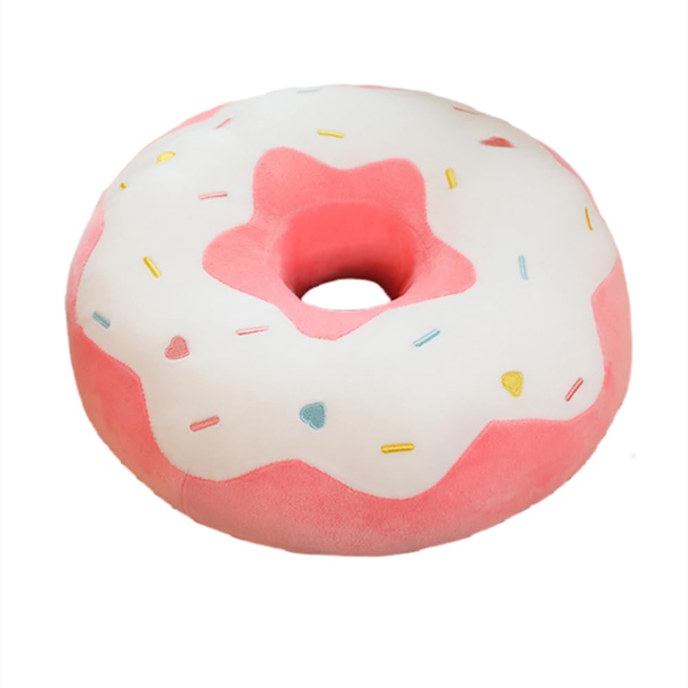 YUDONG 15-Inch Round Donut Pillow - Soft Plush Cushion for Couch, Chair, Floor & Sofa - Funny Food-Shaped Stuffed Decor (White & Pink) | Perfect for Home Decor, Kids Room, Office & Lounge Relaxation