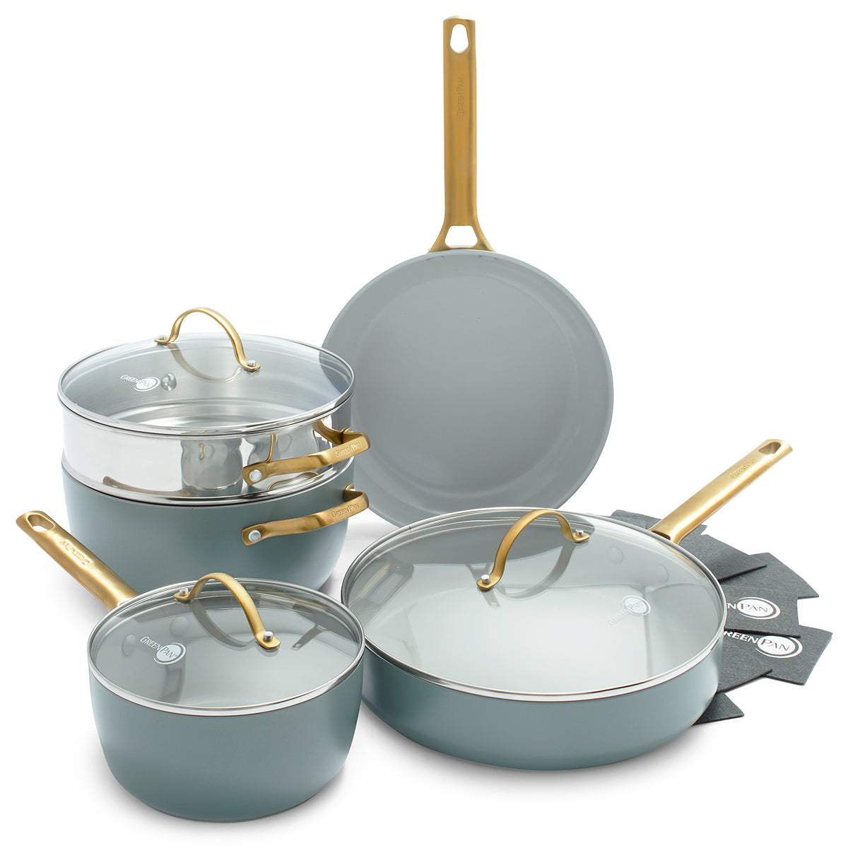 Premium Reserve Ceramic Nonstick 8-Piece Cookware Set - Smoky Blue | Eco-Friendly, PFOA-Free, Dishwasher Safe | Perfect for Frying, Sautéing, Boiling & Everyday Cooking